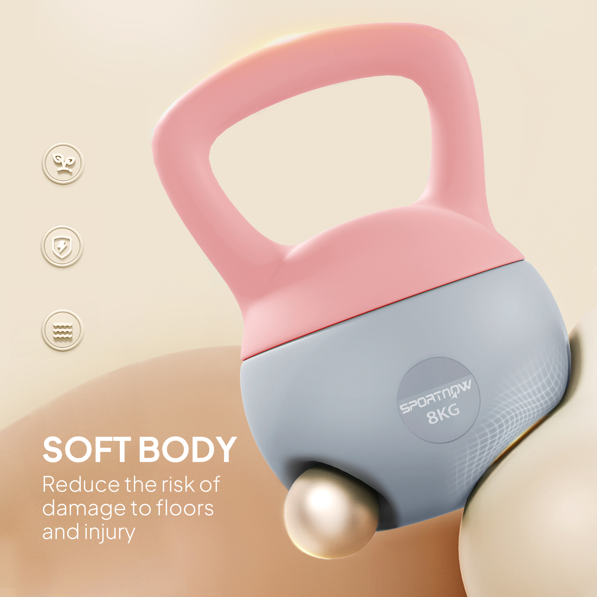 SPORTNOW 8KG Soft Kettlebell, Kettlebell with Non-Slip Handle for Home Gym, Weight Lifting, Strength Training, Pink/Grey 4