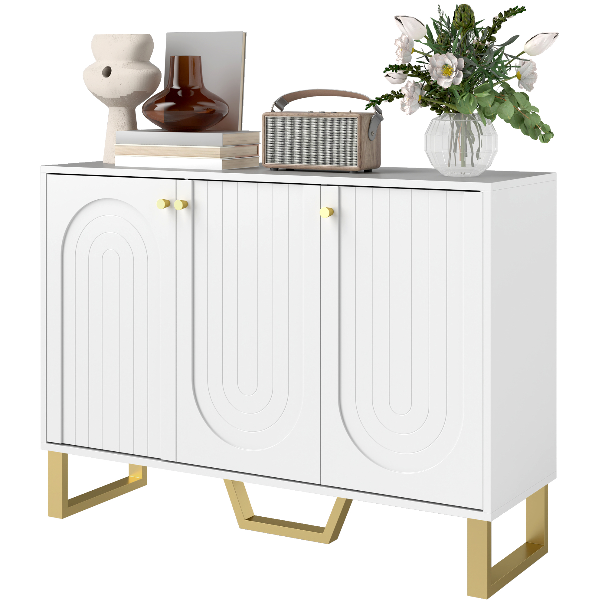 HOMCOM Buffet Wohnzimmer Aufbewahrungsmöbel im modernen Stil mit Schranktüren und verstellbarem Regal, TV-Möbel für 50-Zoll-Fernseher, Esszimmer- und Wohnzimmerbuffet, 106,5 x 35 x 77,5 cm, weiß Aosom
