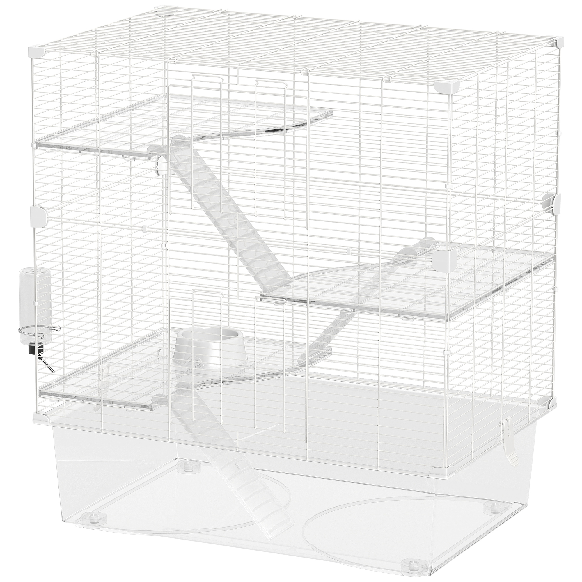 PawHut Nagerkäfig Mehrstöckig mit Zubehör, Nagetierkäfig aus Stahl, PET und PS, 73x47x80 cm, Weiß   Aosom – PawHut