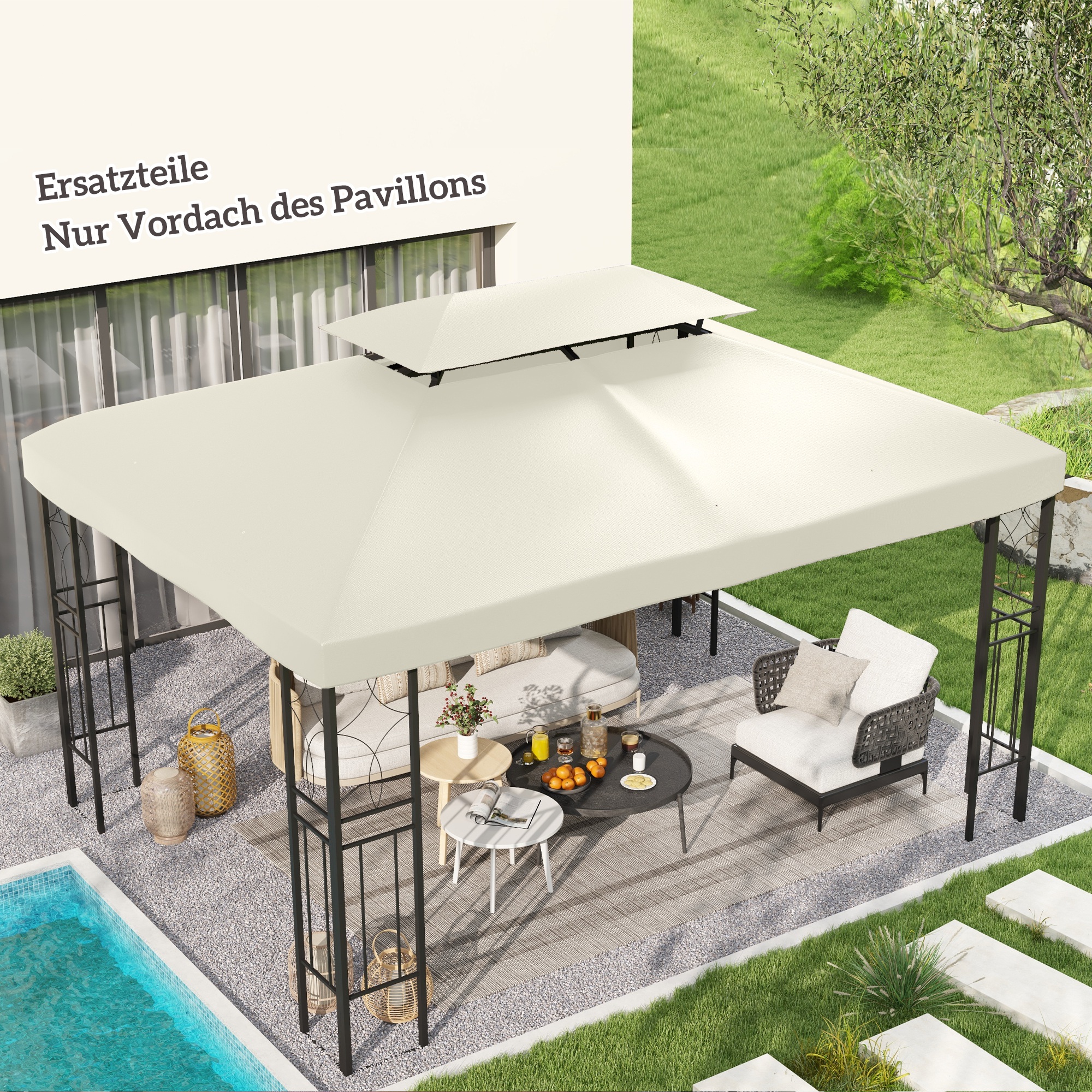 Outsunny Ersatzdach für Metallpavillon 4x3m mit Leckageöffnung, cremeweißes günstig online kaufen