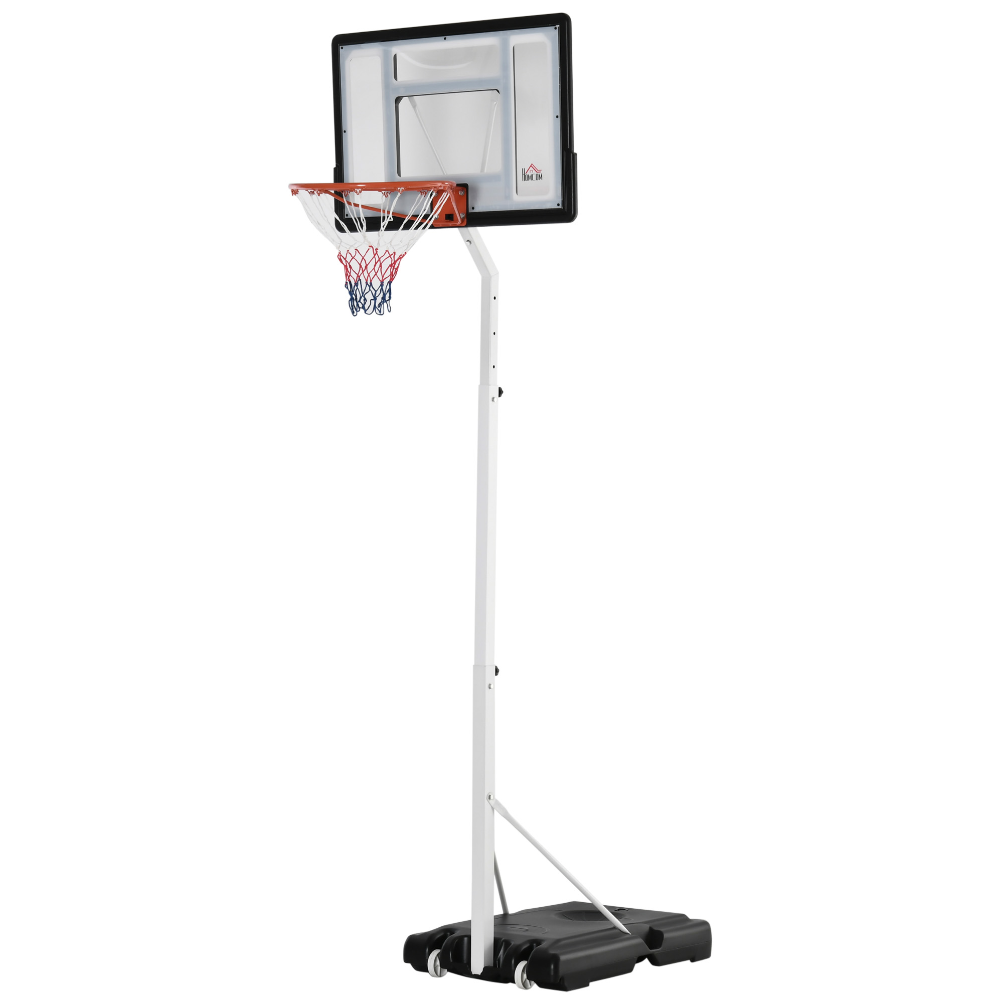 HOMCOM Basketballkorb für Erwachsene mit verstellbarem PVC-Board 90x60x260-310cm und integrierten Rollen Weiß Aosom