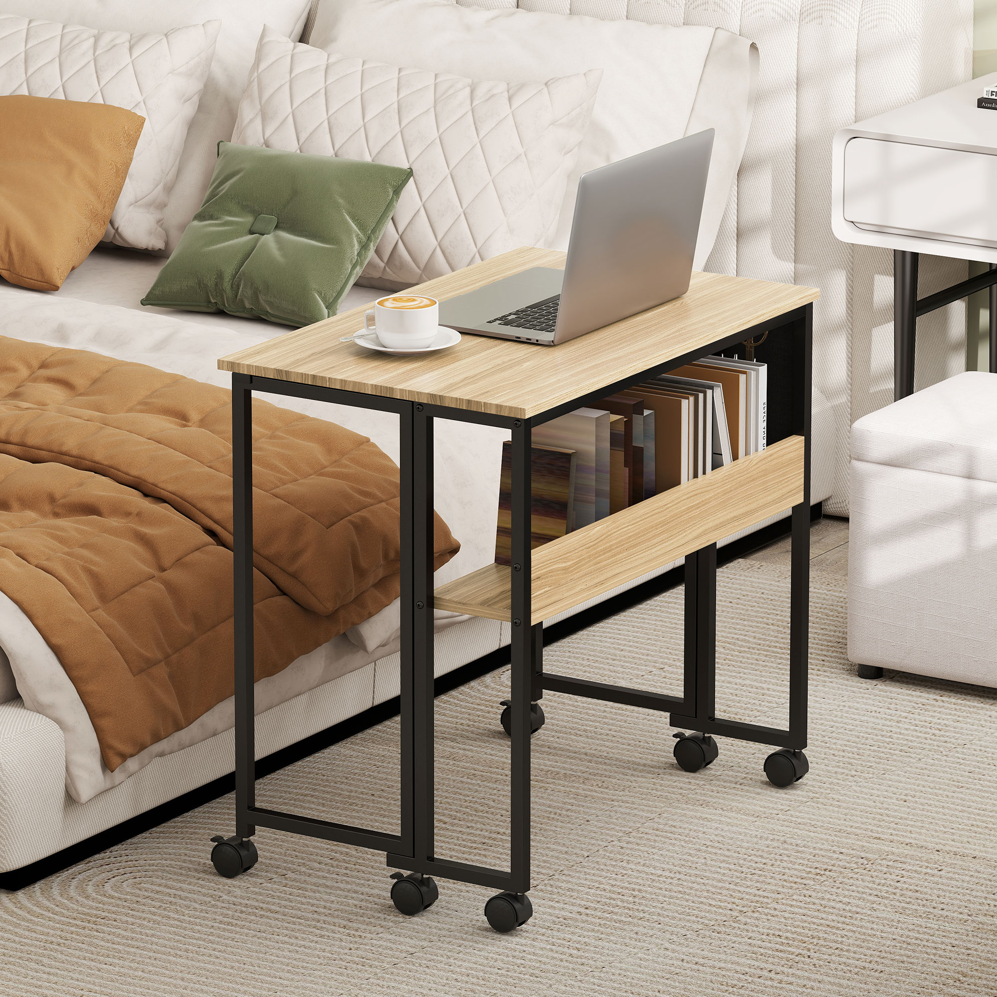 HOMCOM klaptafel bureau bijzettafel kantoortafel mobiele computertafel