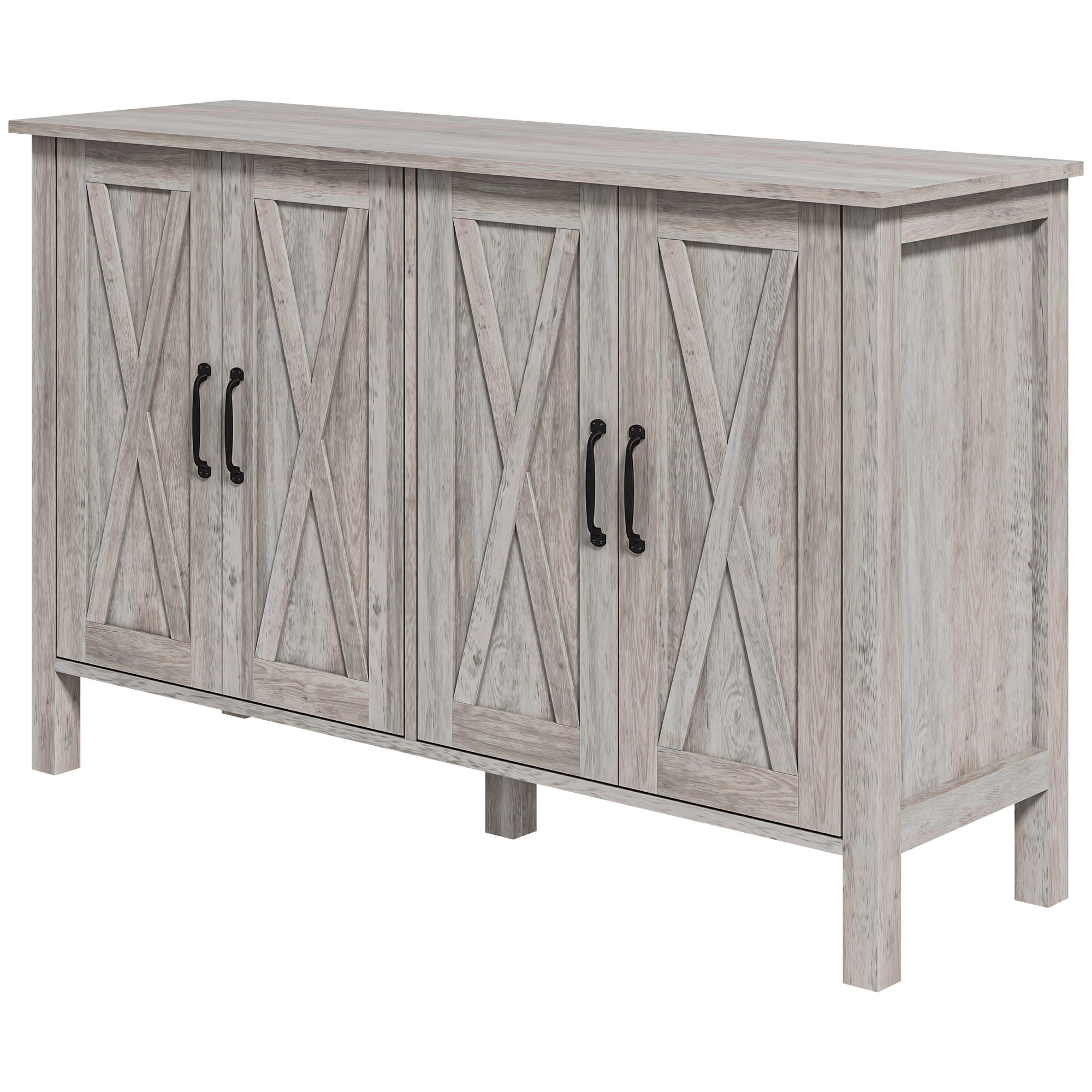 HOMCOM Mobiletto Rustico mit 2 verstellbaren Regalböden, Buffetschrank für Fernseher bis zu 55 Zoll mit 4 Holztüren, 120x37x75 cm, Grau Aosom