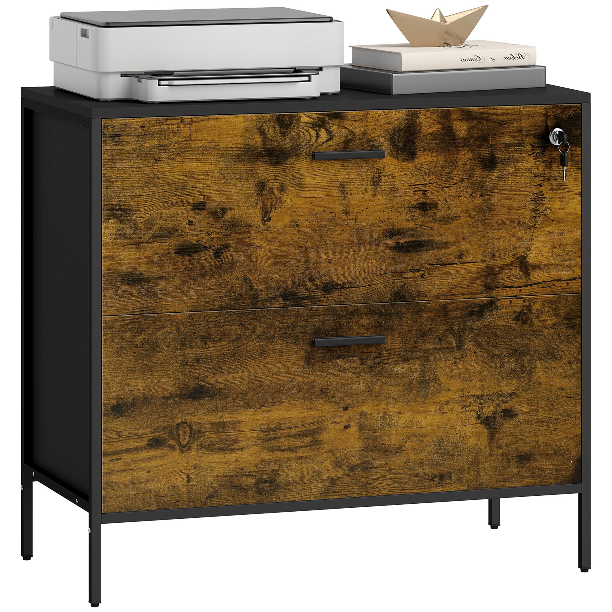HOMCOM Cajonera de Oficina con 2 Cajones para Archivadores con Cerradura Carpetas Colgantes 80x39x73,5 cm Funcional Marrón | Aosom España