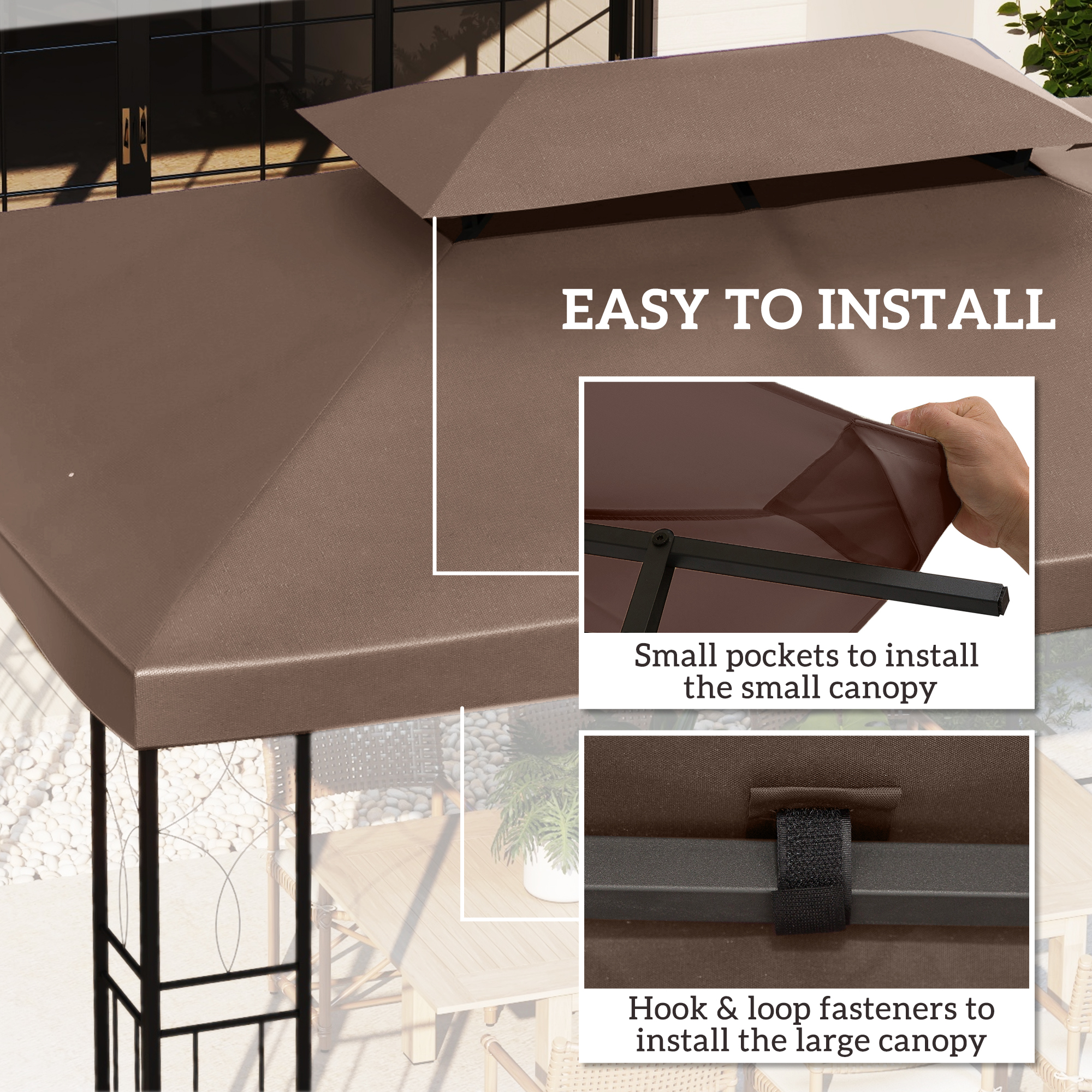 Outsunny 3x4m Gazebo Replacement Roof Canopy 2 Tier Top UV Cover Garden Patio Outdoor Sun Awning Shelters, Brown  (TOP COVER ONLY) 5