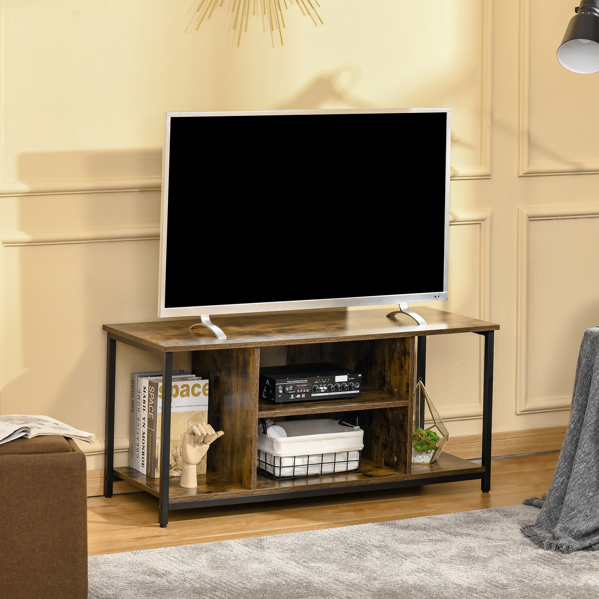 HOMCOM Modernes TV-Möbel, Bis zu 55 Zoll mit Offenen Regalen, Modernes Wohn günstig online kaufen