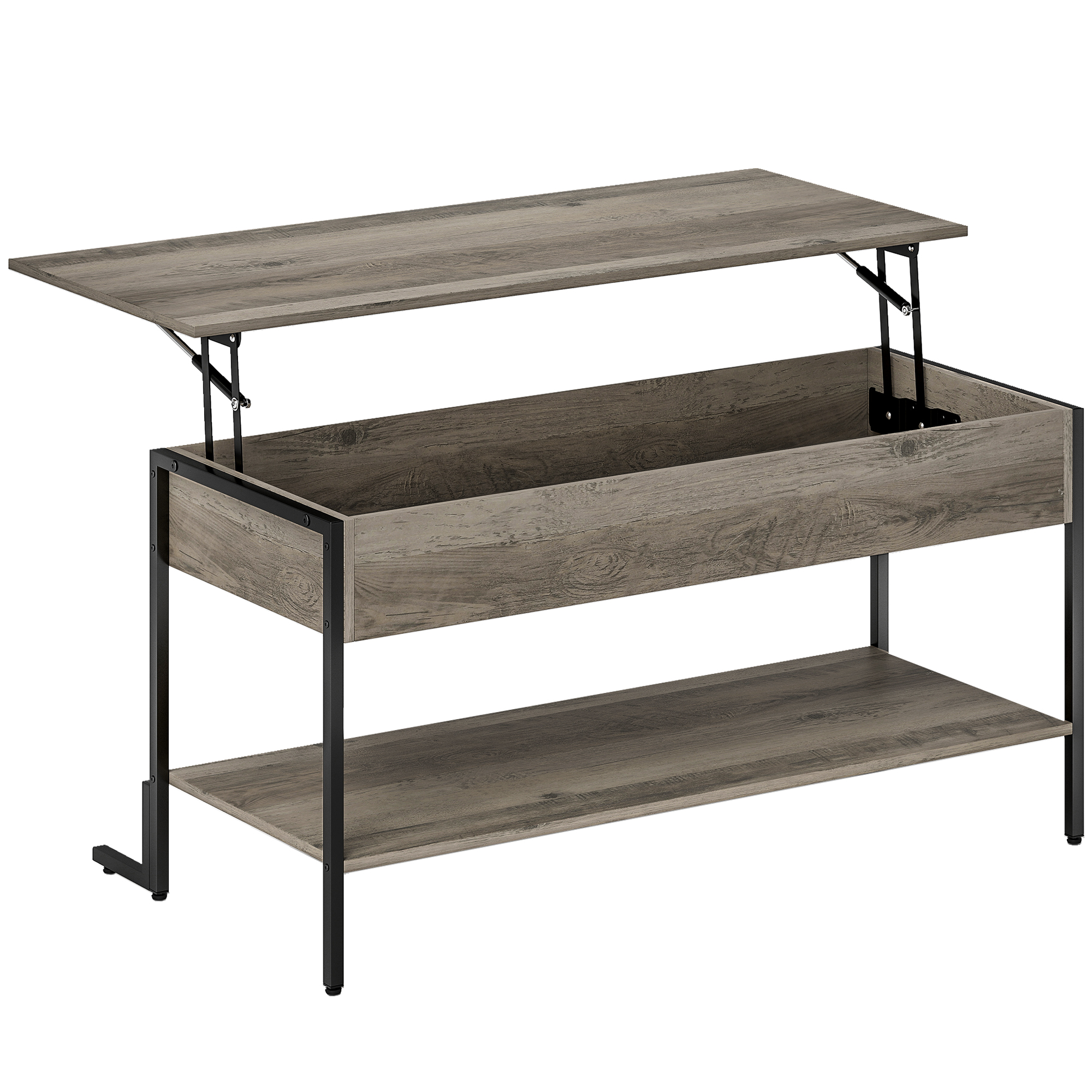 HOMCOM Mesa de Centro con Tapa Elevable, Mesa de Sala con Compartimento Oculto y Estante Abierto, 95x40x59cm, Gris
