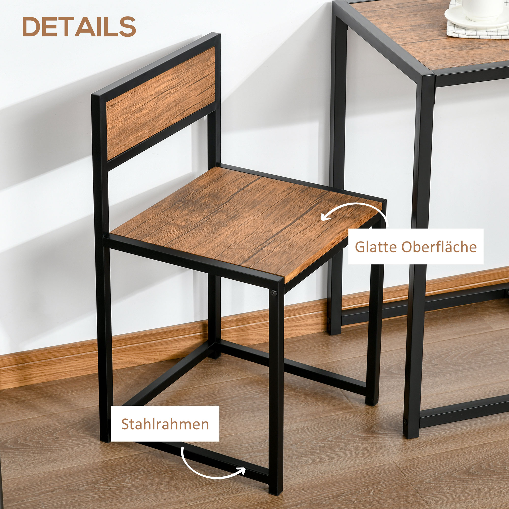 3-osaline baarilaua komplekt, kõrge laua komplekt, 3-osaline, 2 tooli, 1 laud, 90 cm x 47 cm x 76 cm, pruun + must