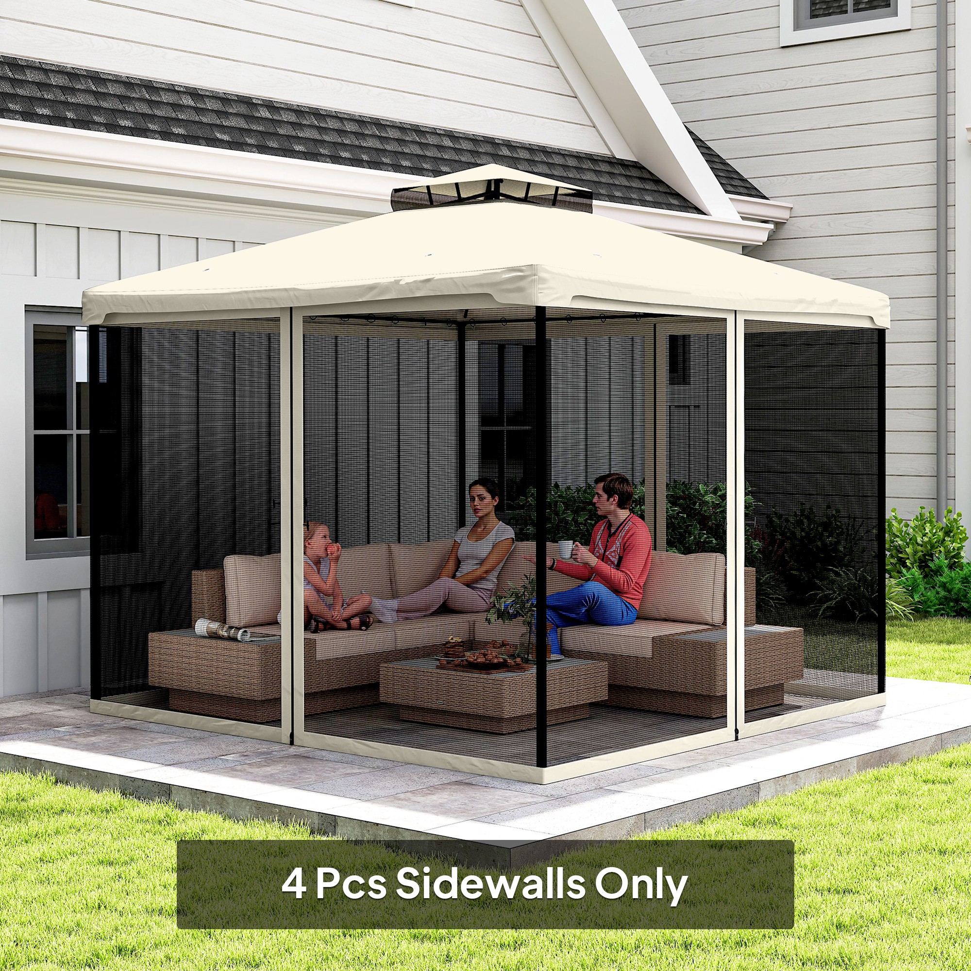 Outsunny 302 x 207cm Universal Replacement Mesh Sidewall Netting for Patio Gazebos and Canopy Tents, (Sidewall Only) Beige 2