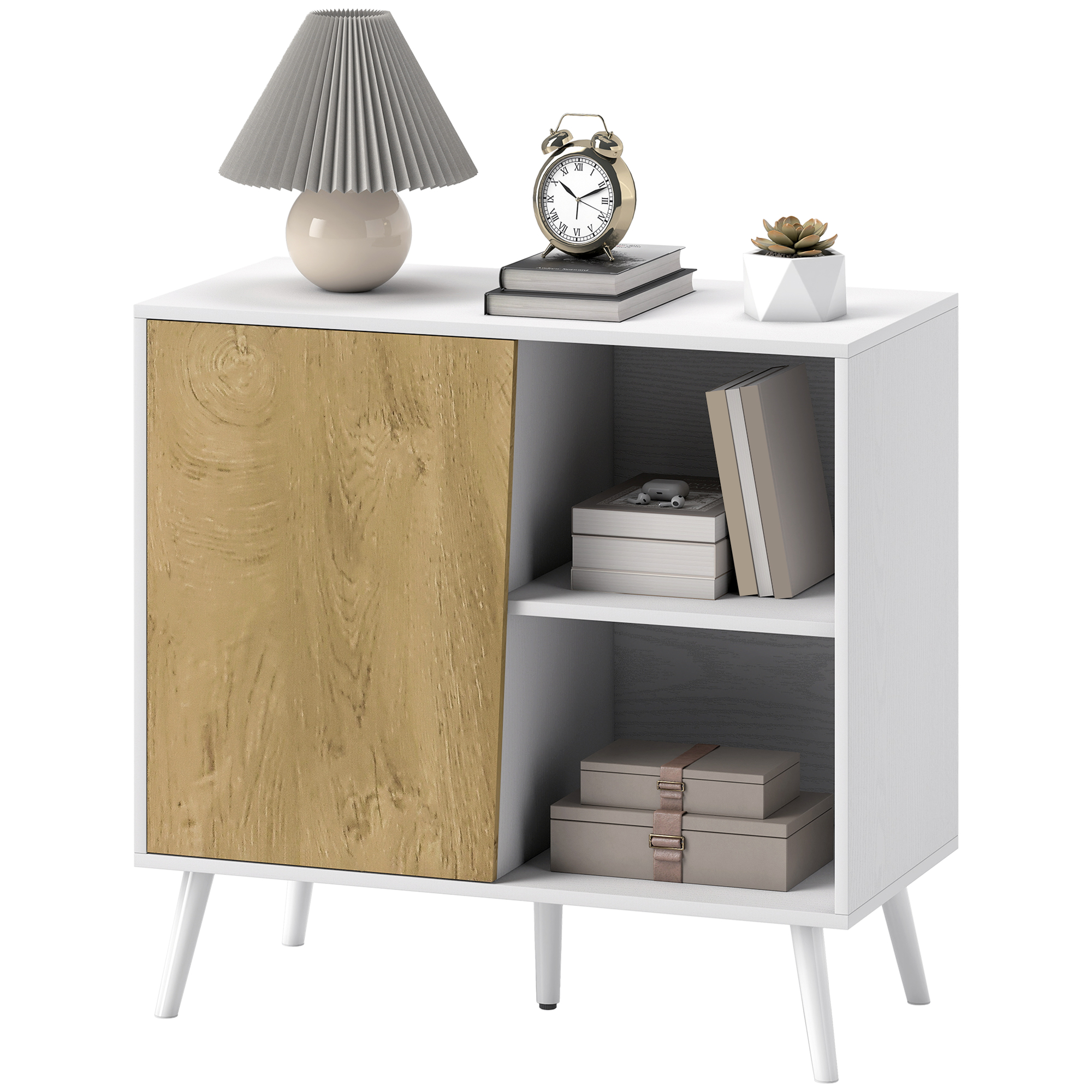 HOMCOM Credenza Buffet mit Schrank und Ablagefach mit höhenverstellbaren Regalen auf 3 Ebenen, Modernes Möbelstück mit Kiefernholzbeinen, 80x39x76 cm, Weiß   Aosom – HOMCOM