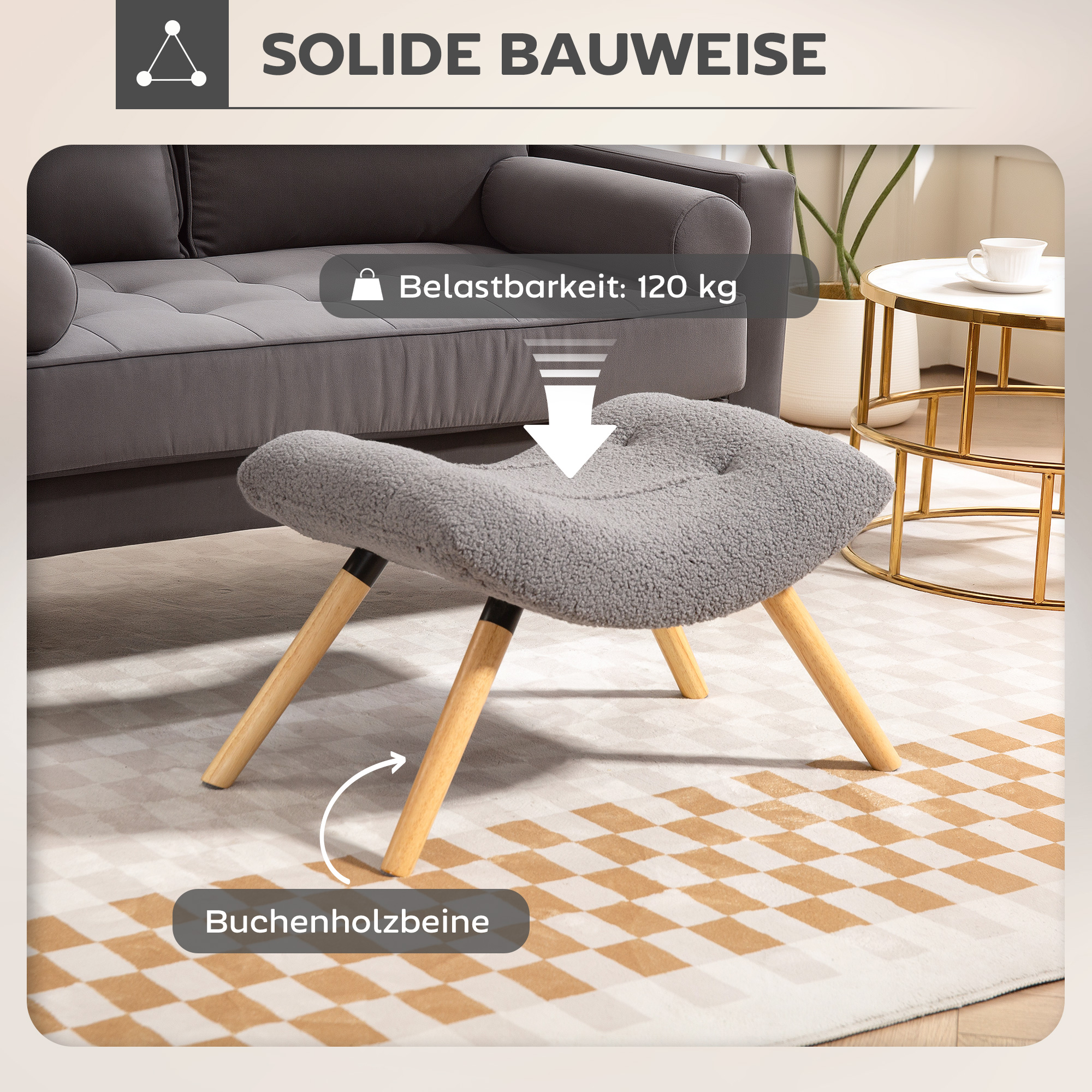 HOMCOM Zitkruk, gestoffeerde bank met linnen look, voetenbank met gevoerde zitting, houten poten, ottomane voetensteun van hout, voor woonkamer, slaapkamer, crèmewit