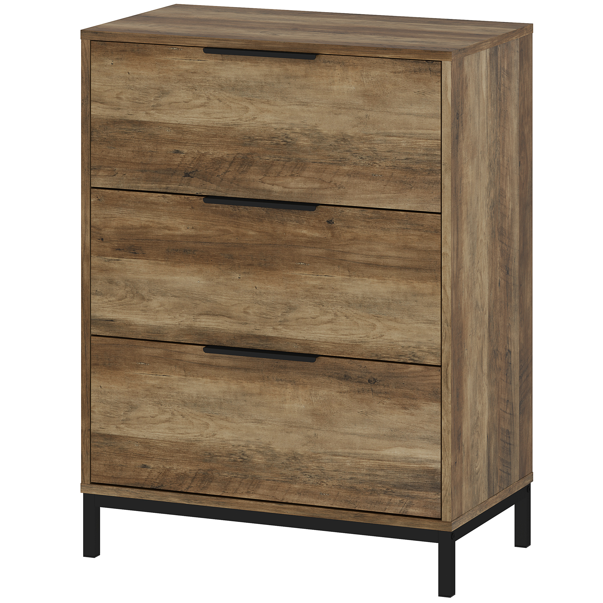 HOMCOM Schubladenkommode mit 3 Schubladen Antikippsystem und Schwarzen Griffen, Kommode aus Spanplatte und Metall, 62x35x82 cm, Dunkelbraun Aosom