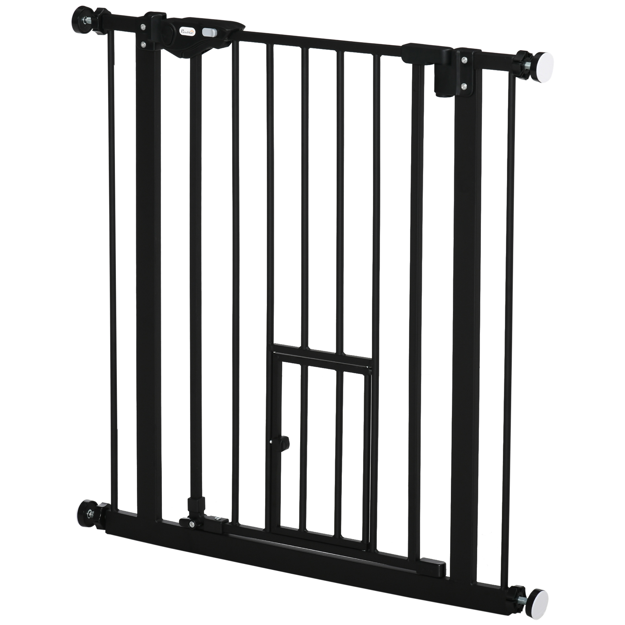 PawHut Hunde-Gitter mit Kleiner Tür und Druckmontage, Sicherheitsgitter mit Automatischer Schließung, 74-80x76,2 cm, Schwarz Aosom