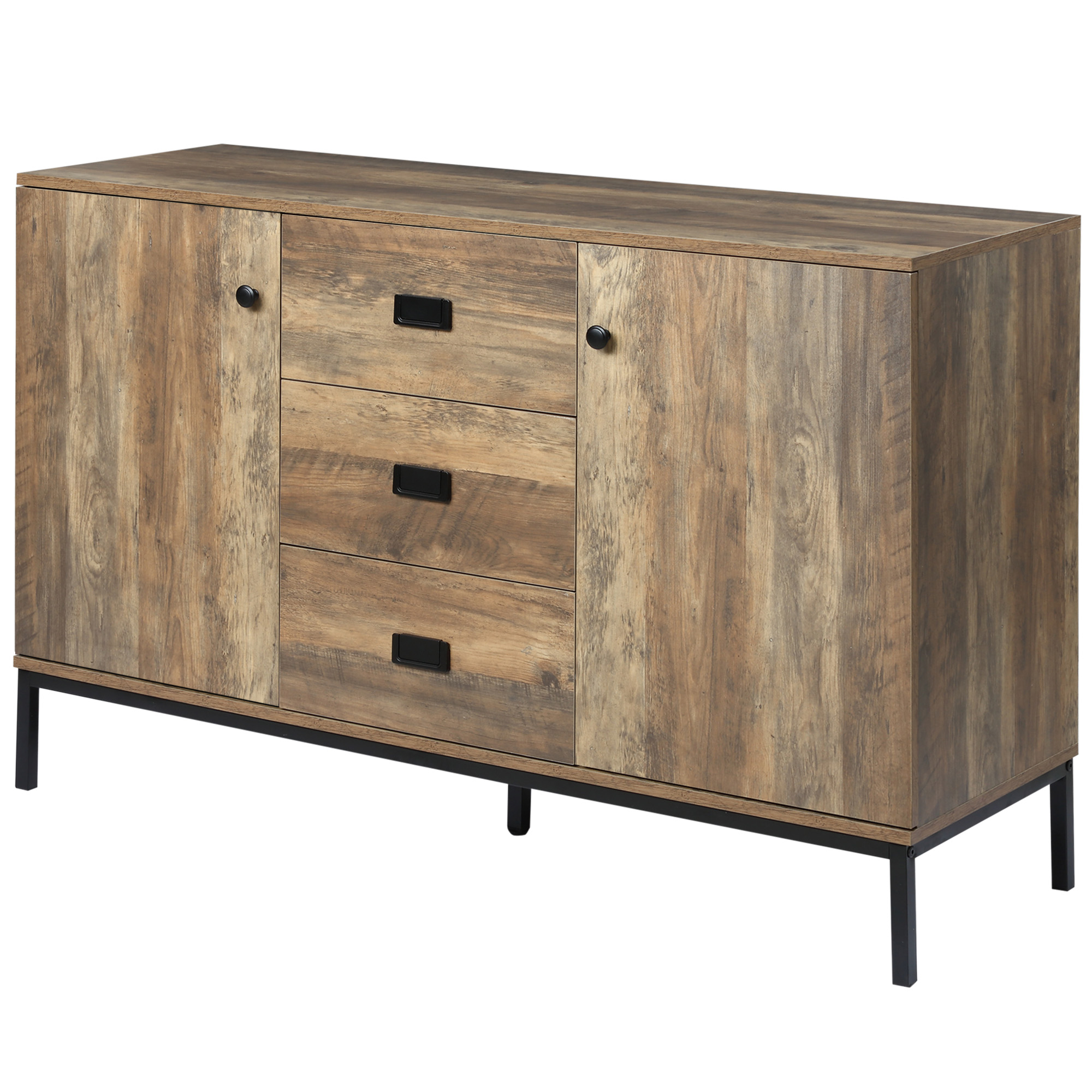 HOMCOM Buffet Schrank Küchenschrank mit 2 Schränken 3-stufig verstellbares Regal 3 Schubladen zeitgemäßes Design - 120 x 39,5 x 77 cm braun   Aosom – HOMCOM