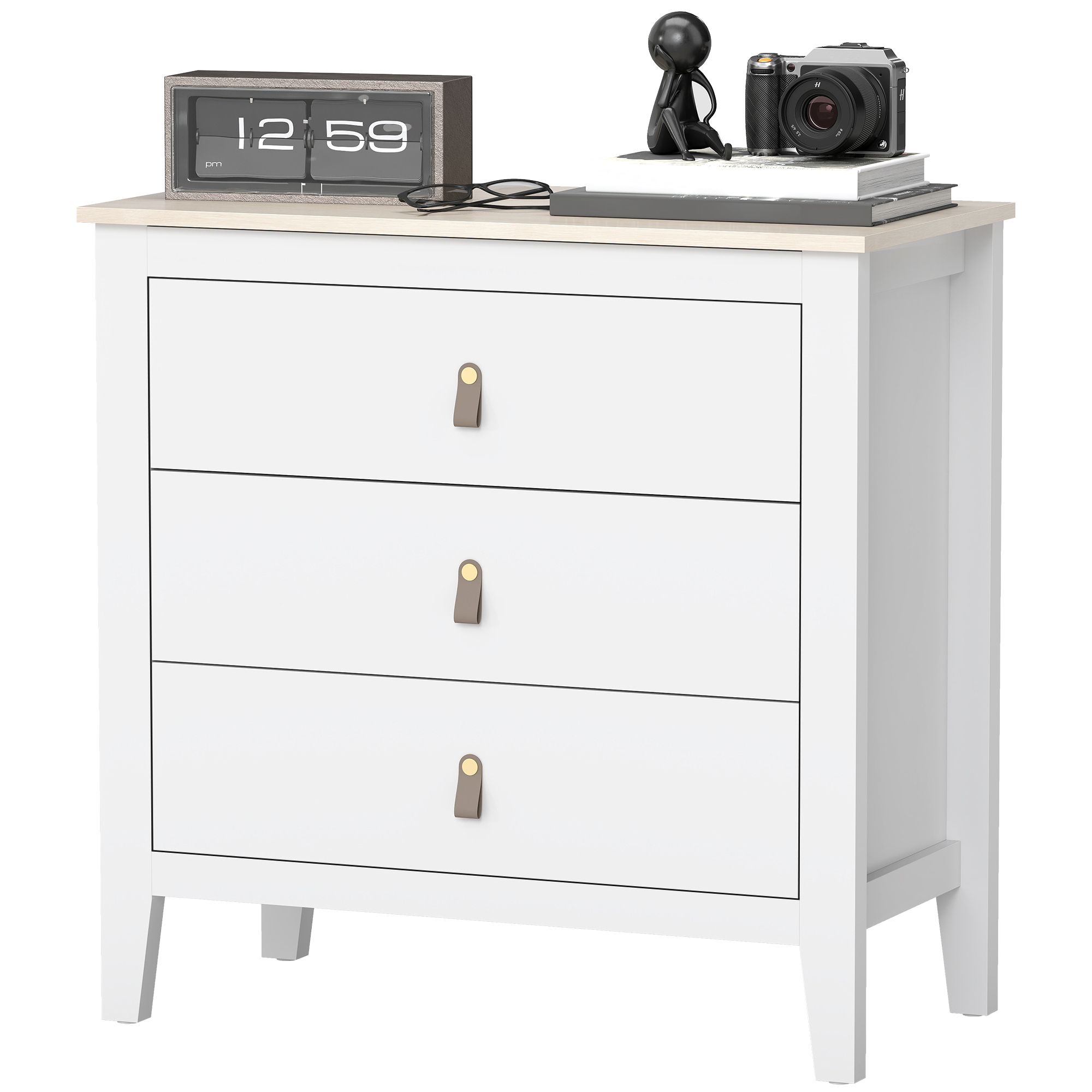 HOMCOM Kommode 3 Schubladen, Aufbewahrungsmöbel mit Polyurethan-Griffen im modernen Stil, Holzoptik-Platte, Schlafzimmer-Kommode, Wohnzimmer, Flur, 80 x 40 x 78,5 cm, weiß Aosom