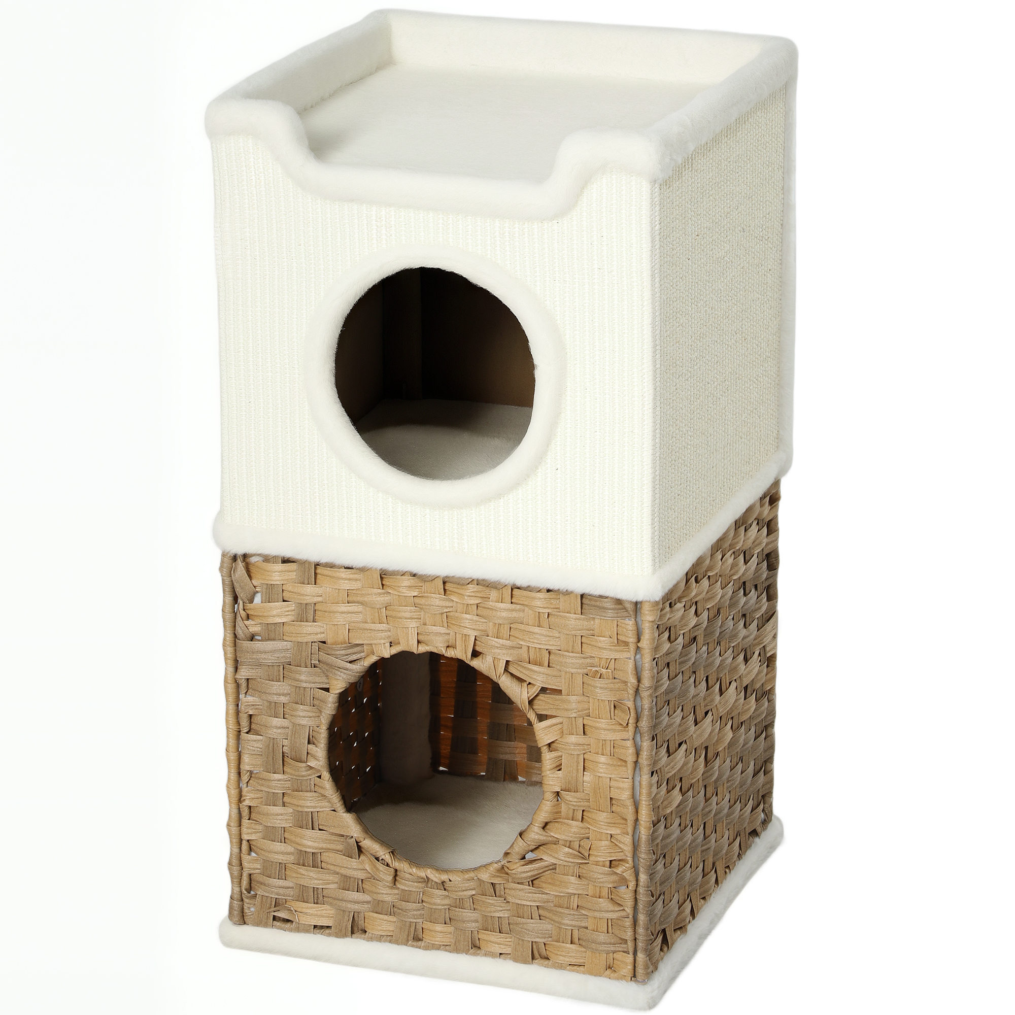PawHut Innenturm für Katzen mit 3 Ebenen, Katzenturm mit offener oberer Plattform, Sisal-Kratzfass für Tiere bis 6 kg, 41 x 41 x 75,5 cm, Creme Aosom