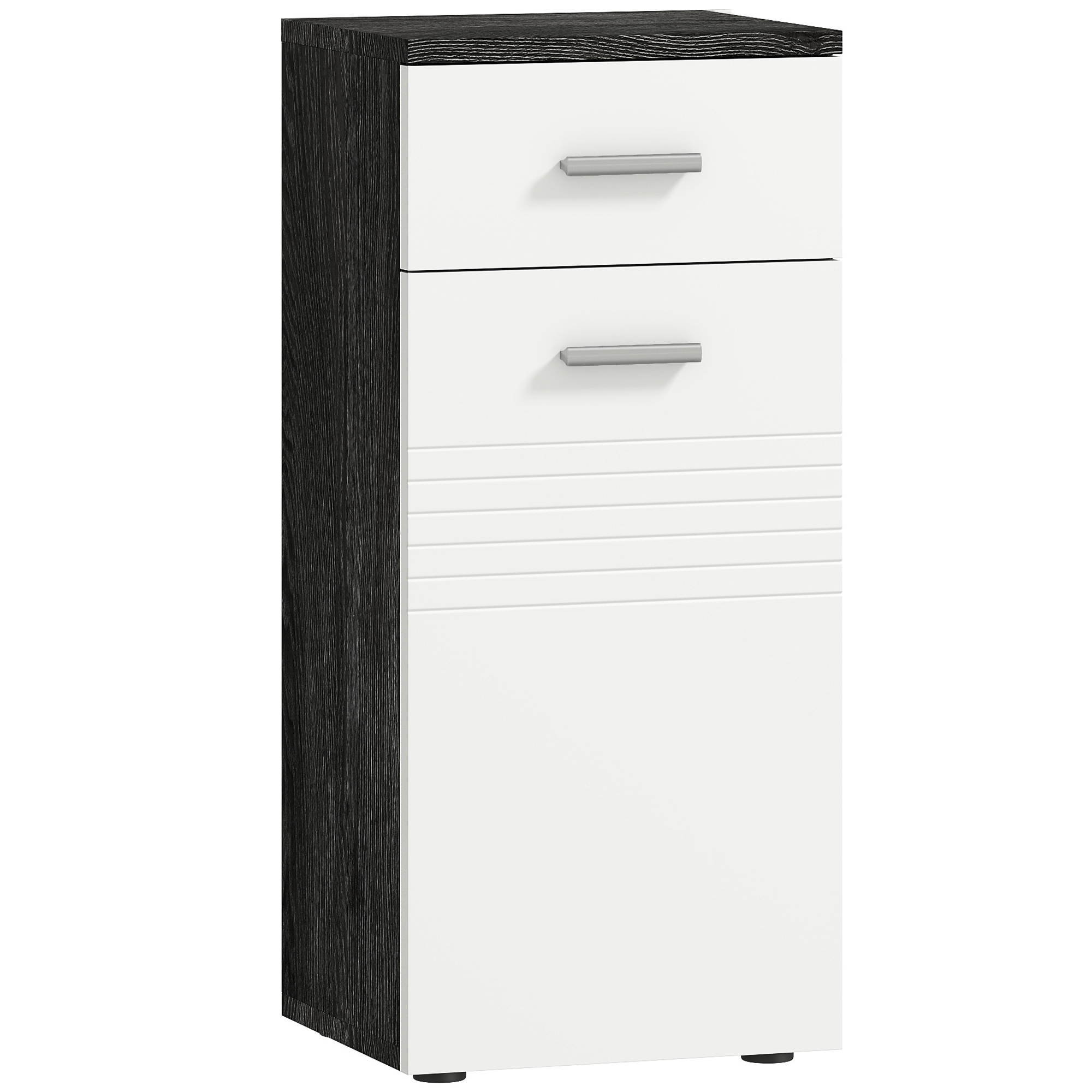 kleankin Dulap Baie din Lemn cu Sertar și Rafturi, Design Alb și Negru | Aosom Romania