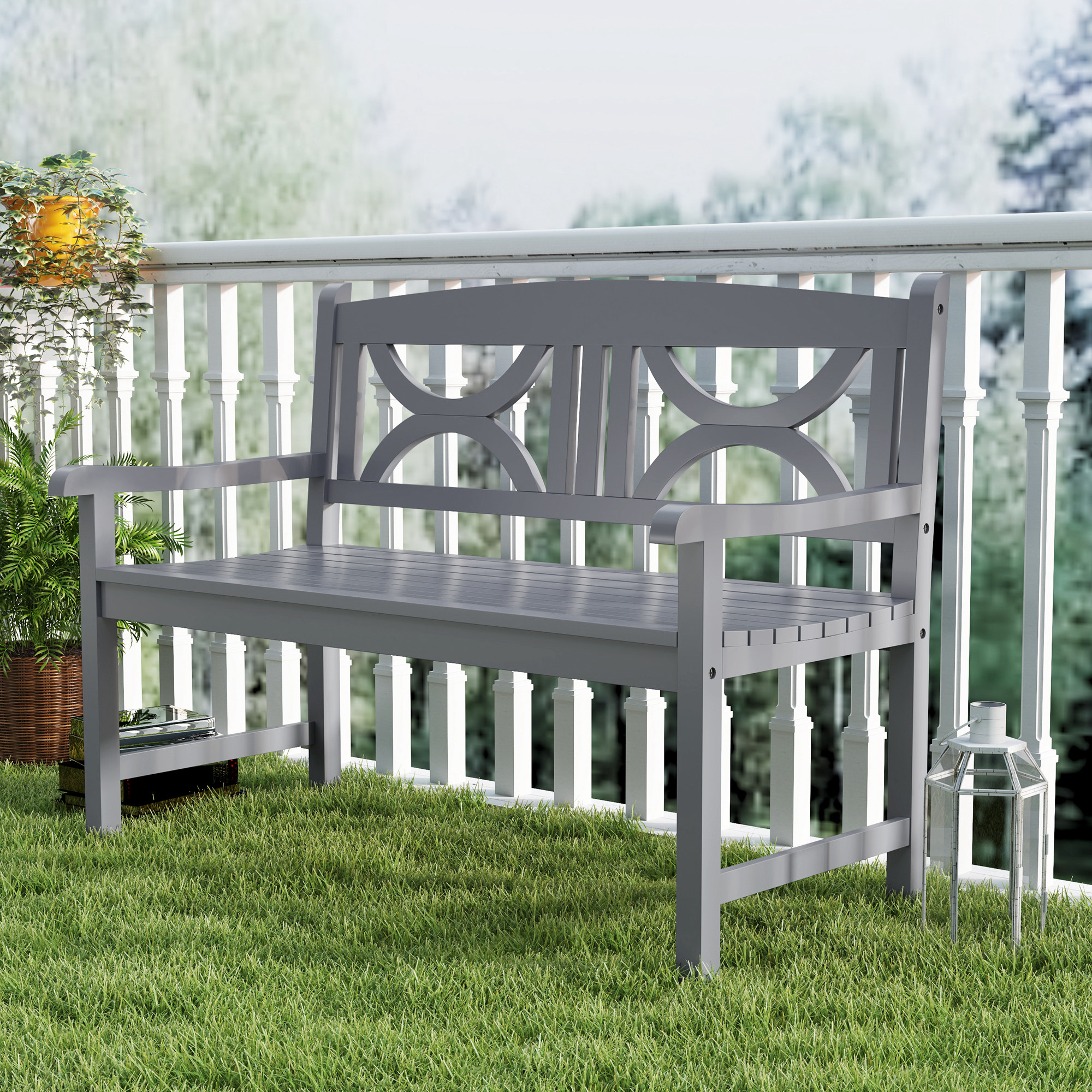 Outsunny 2-Seater Wooden Garden Bench Outdoor Patio Loveseat for Porch, Grey 7