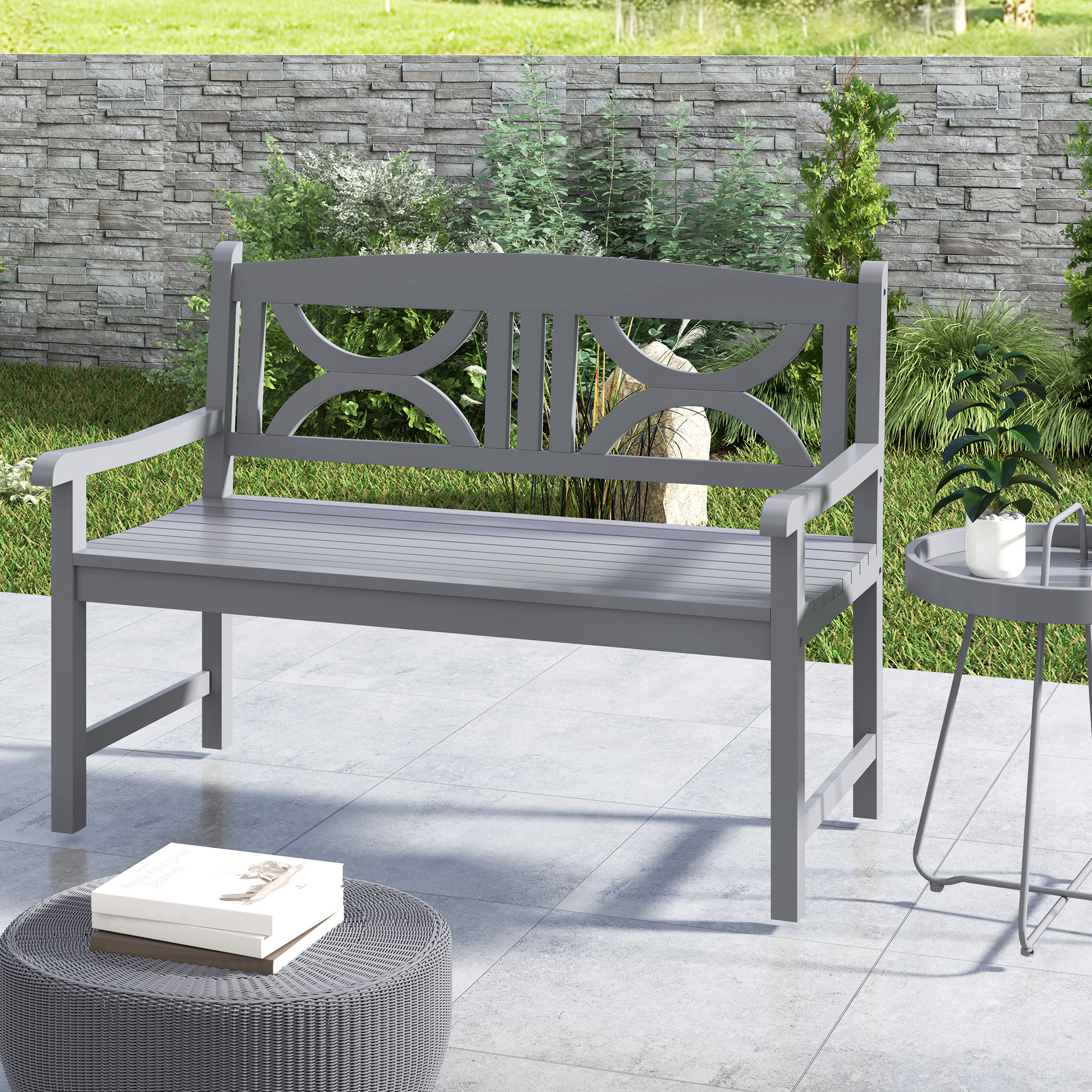 Outsunny 2-Seater Wooden Garden Bench Outdoor Patio Loveseat for Porch, Grey 8