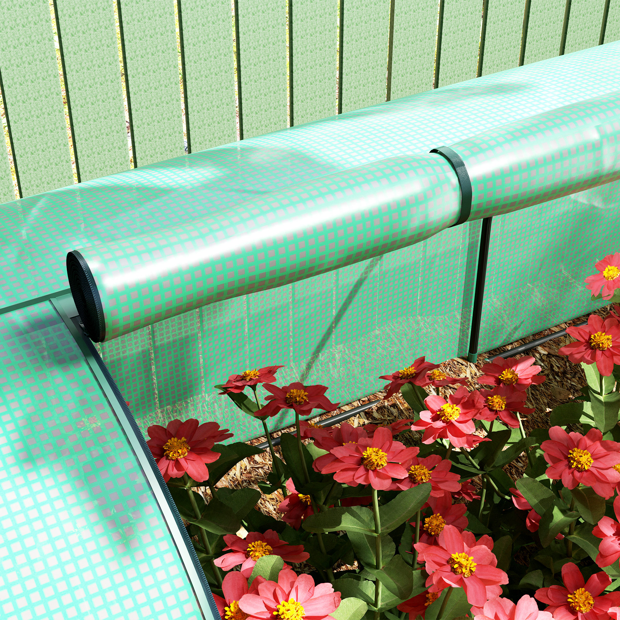 Outsunny PE Tunnel Greenhouse Green Grow House Steel Frame for Garden Backyard with Zipper Doors 395 x 100 x 80cm, Green 8