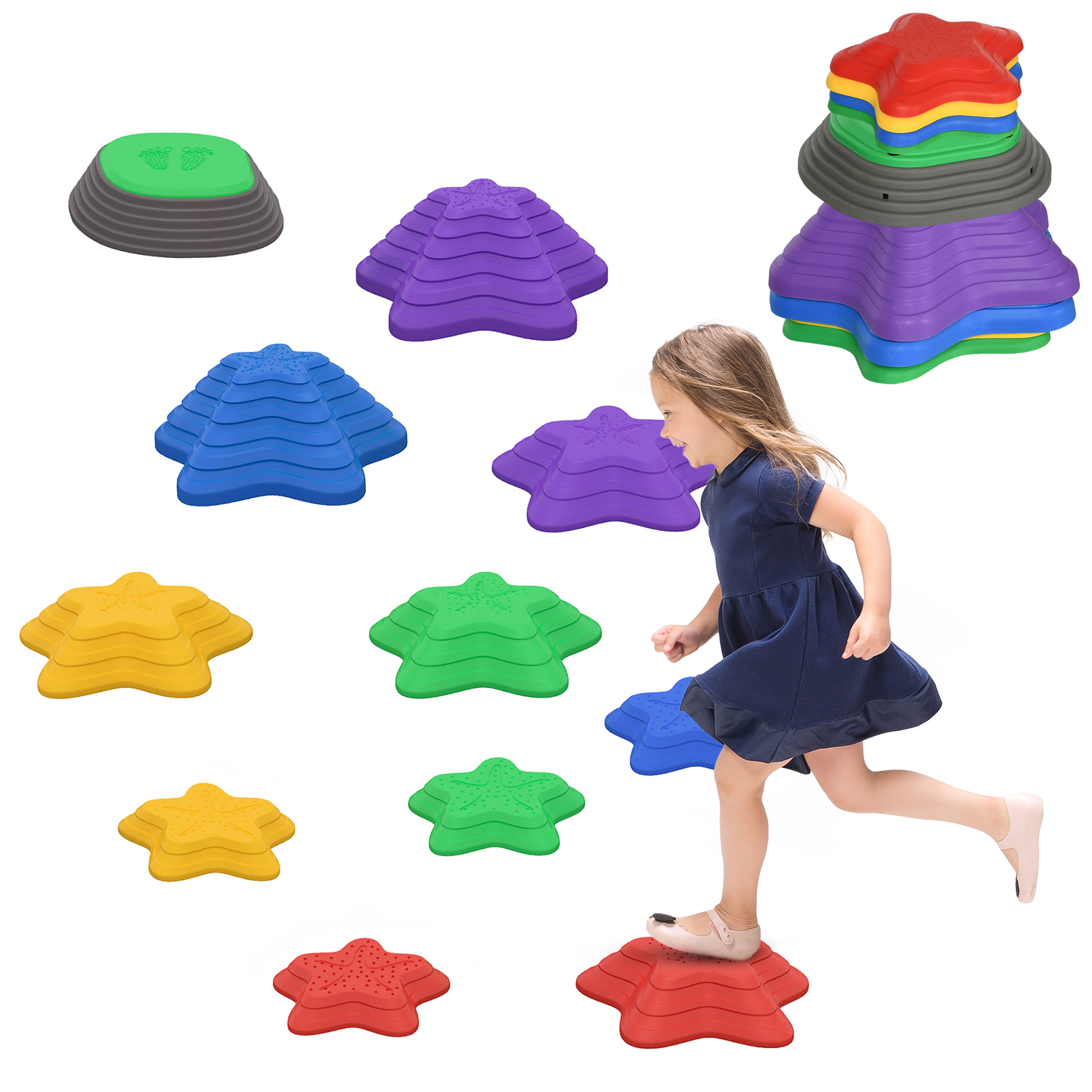 ZONEKIZ Flusssteine, Balance-Trittsteine-Spiel für Kinder, Stapelsteine, rutschfest, bis 80 kg   Aosom.de – ZONEKIZ