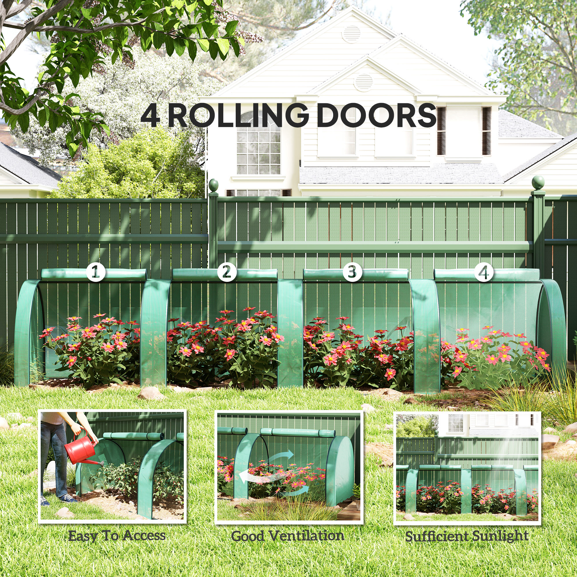 Outsunny PE Tunnel Greenhouse Green Grow House Steel Frame for Garden Backyard with Zipper Doors 395 x 100 x 80cm, Green 6