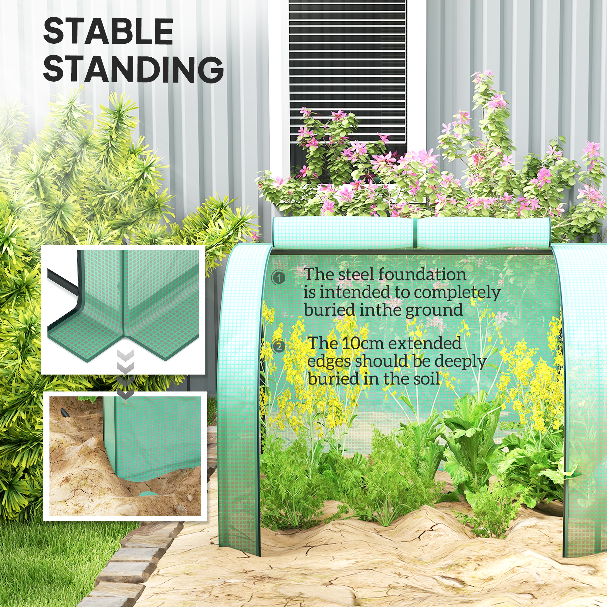 Outsunny PE Tunnel Greenhouse Green Grow House Steel Frame for Garden Backyard with Zipper Doors 395 x 100 x 80cm, Green 5
