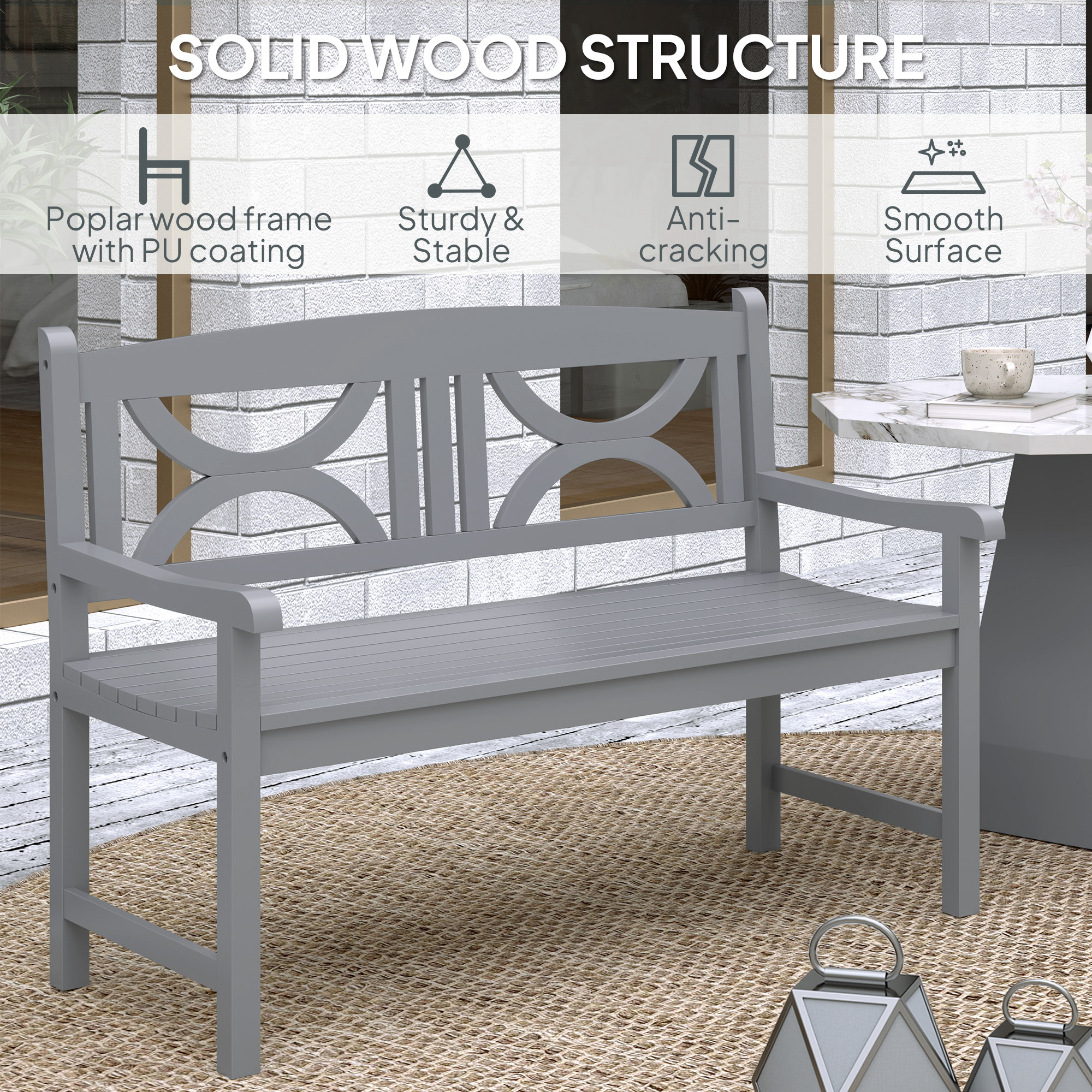 Outsunny 2-Seater Wooden Garden Bench Outdoor Patio Loveseat for Porch, Grey 6