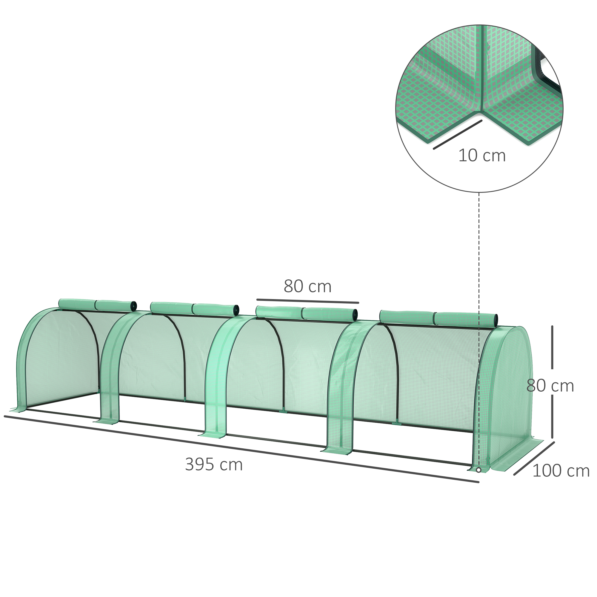 Outsunny PE Tunnel Greenhouse Green Grow House Steel Frame for Garden Backyard with Zipper Doors 395 x 100 x 80cm, Green 3