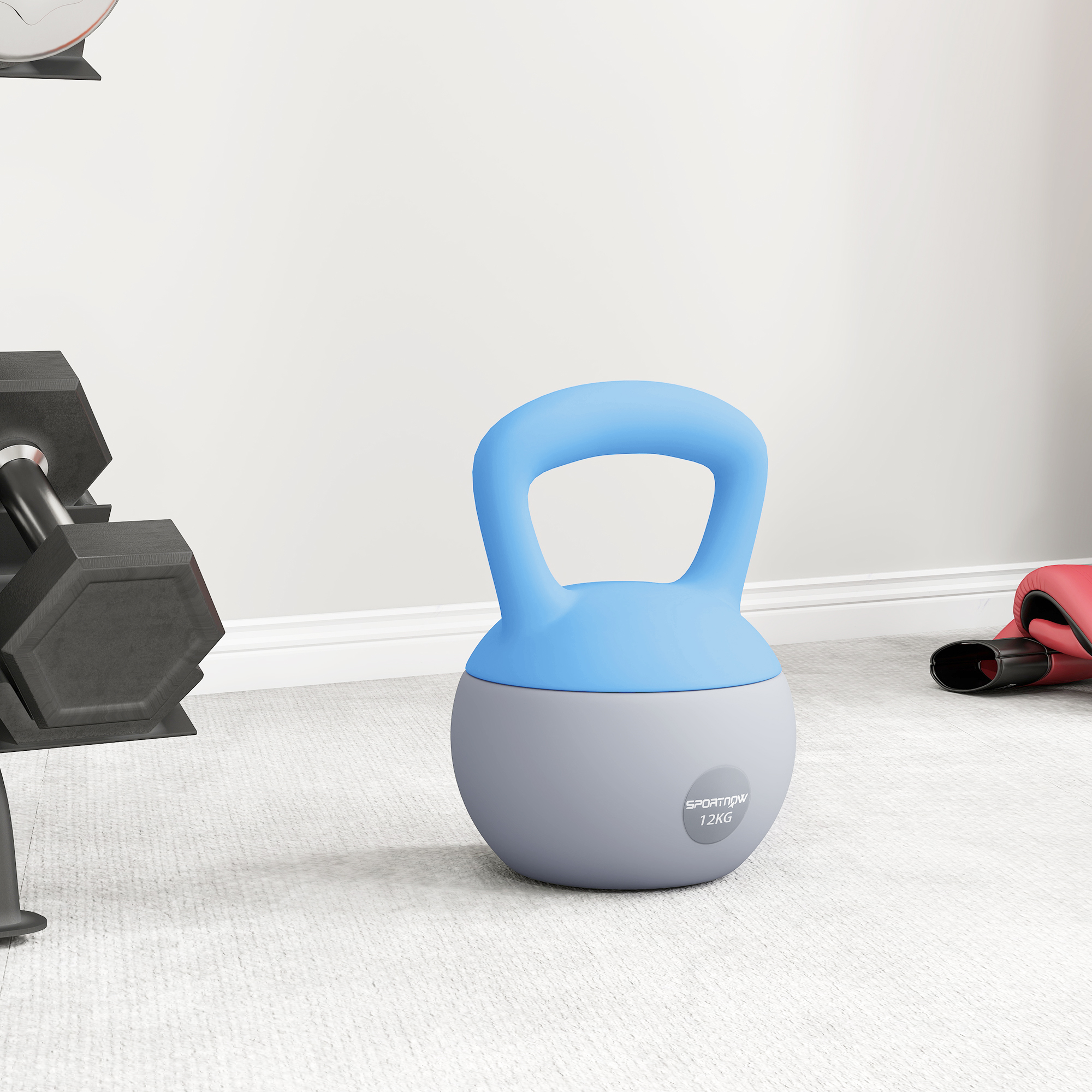 SPORTNOW 12KG Soft Kettlebell, Kettlebell with Non-Slip Handle for Home Gym, Weight Lifting, Strength Training, Light Blue/Grey 7