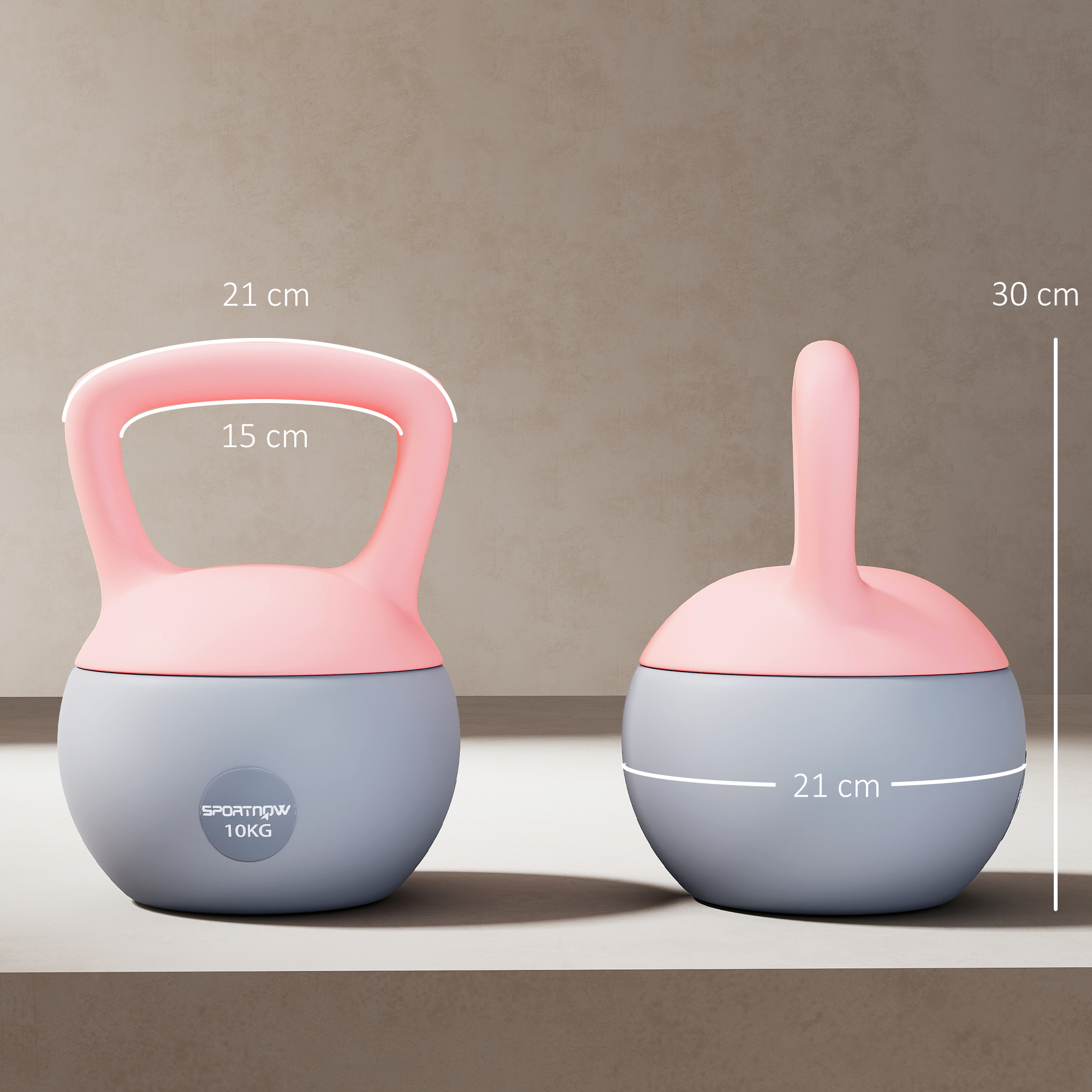 SPORTNOW 10KG Soft Kettlebell, Kettlebell with Non-Slip Handle for Home Gym, Weight Lifting, Strength Training, Pink/Grey 3