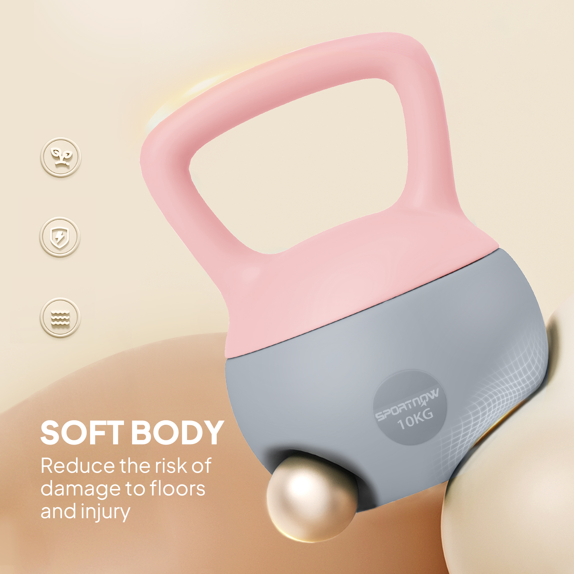 SPORTNOW 10KG Soft Kettlebell, Kettlebell with Non-Slip Handle for Home Gym, Weight Lifting, Strength Training, Pink/Grey 4