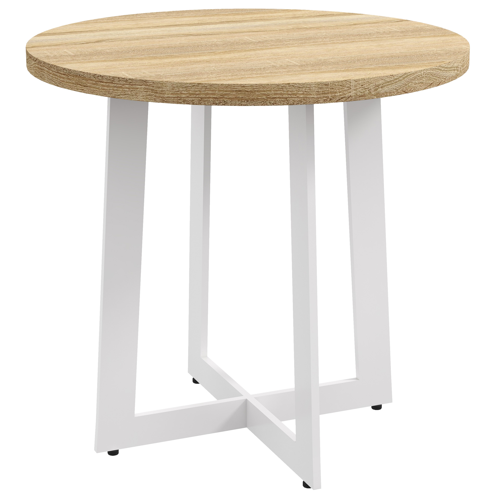 HOMCOM Mesa de Comedor Redonda para 4 Personas Cocina con Tablero de Madera Base de Acero Cruzada Ø80x75 cm Estilo Roble | Aosom España