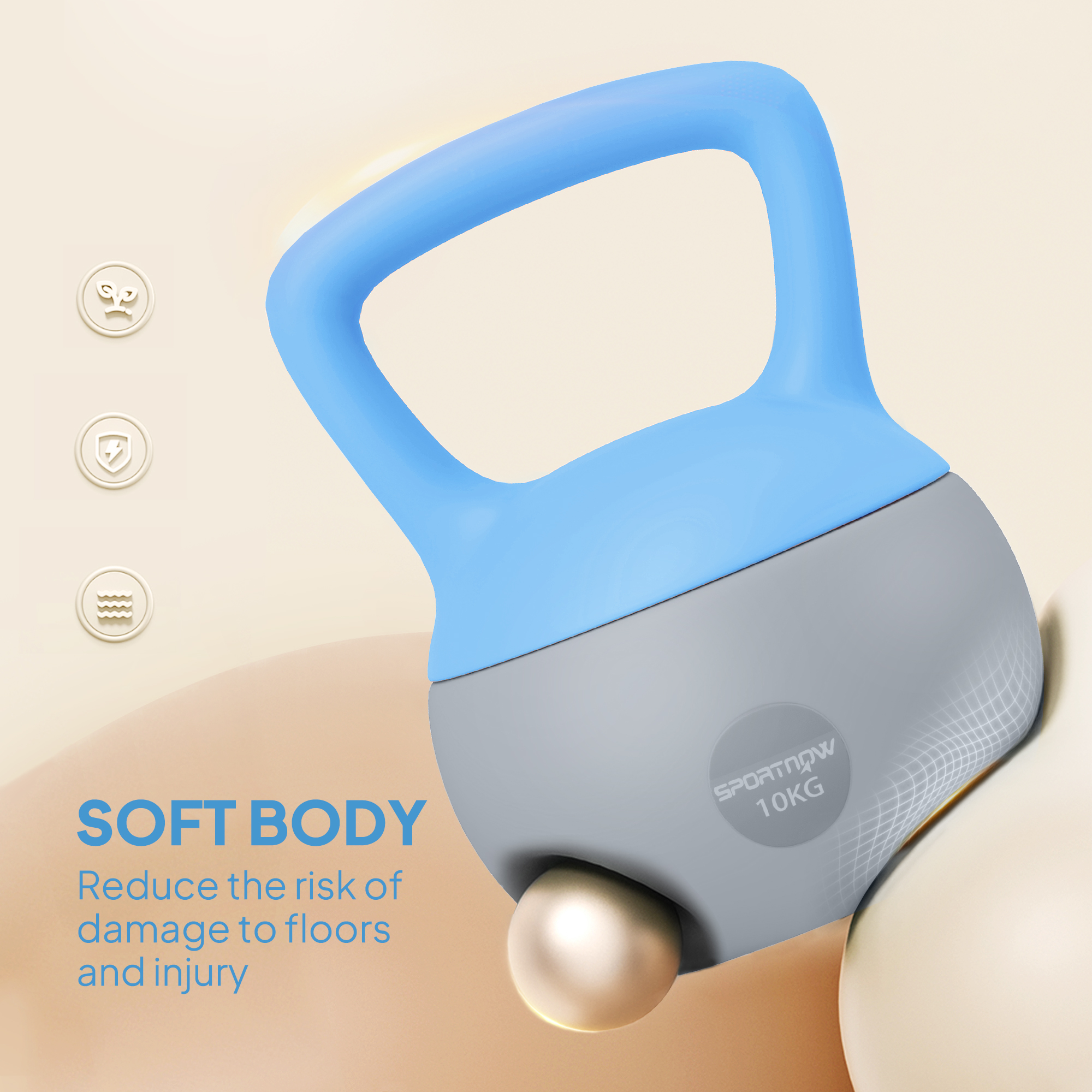 SPORTNOW 10KG Soft Kettlebell, Kettlebell with Non-Slip Handle for Home Gym, Weight Lifting, Strength Training, Light Blue/Grey 4