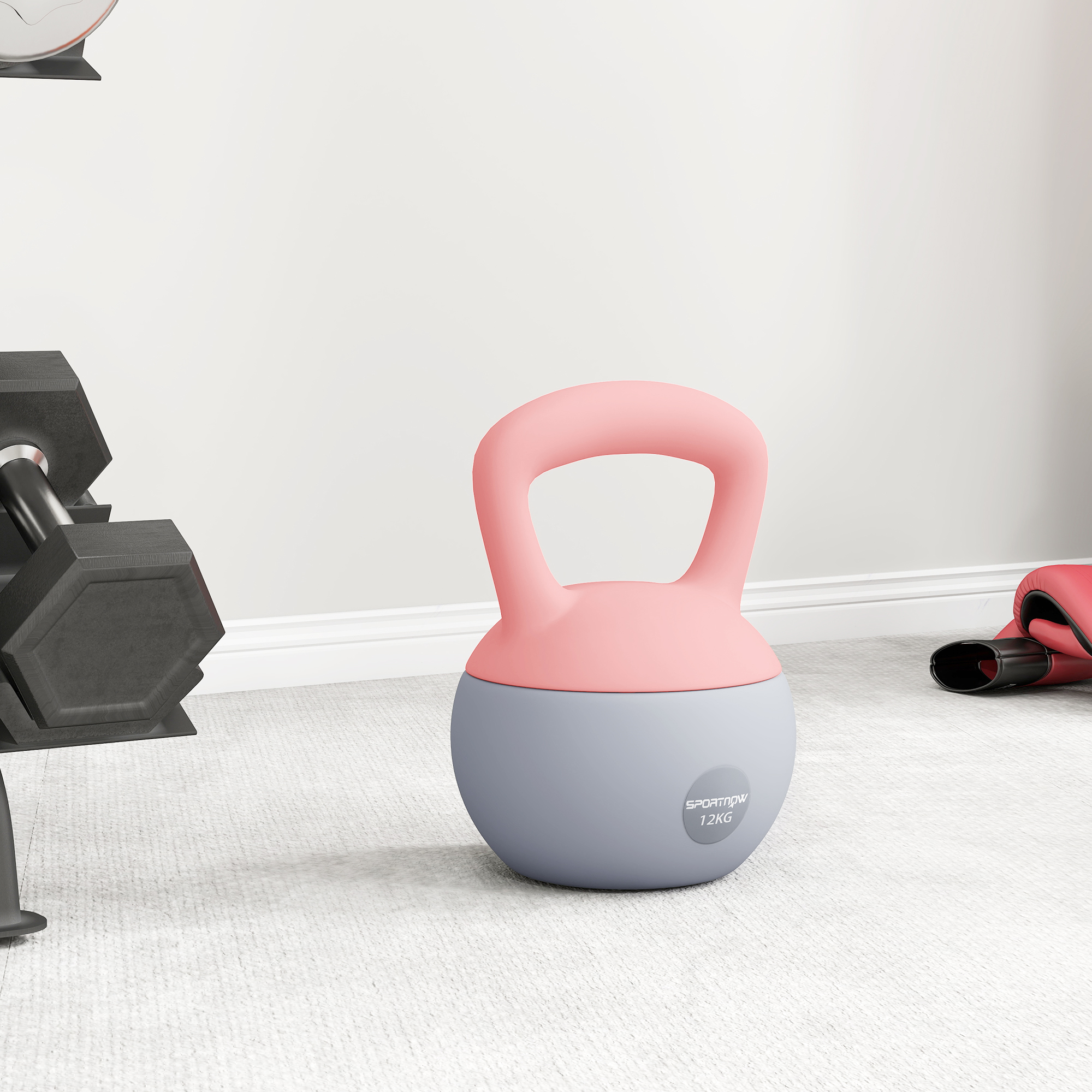 SPORTNOW 12KG Soft Kettlebell, Kettlebell with Non-Slip Handle for Home Gym, Weight Lifting, Strength Training, Pink/Grey 7