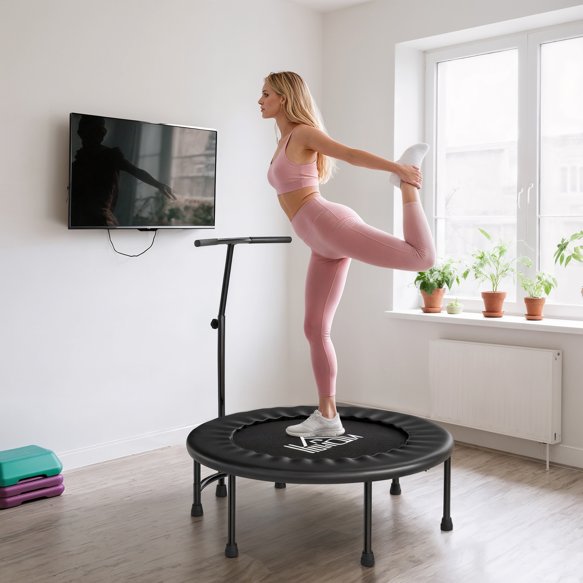 HOMCOM 40" Fitness Trampoline with Adjustable Handle, Rebounder Trampoline, Mini Jumper for Indoor Exercise Workout, Black 8