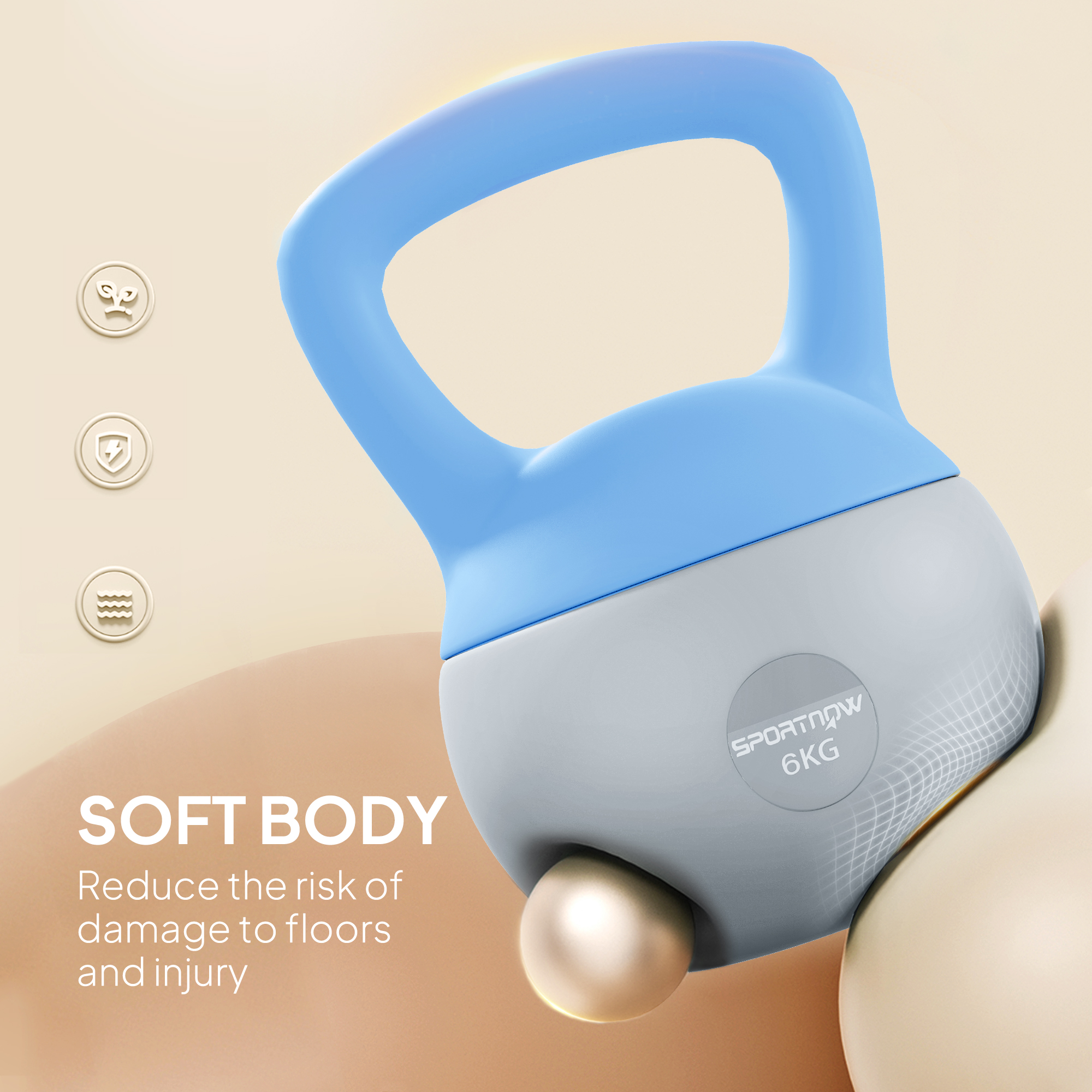 SPORTNOW 6KG Soft Kettlebell, Kettlebell with Non-Slip Handle for Home Gym, Weight Lifting, Strength Training, Light Blue/Grey 4