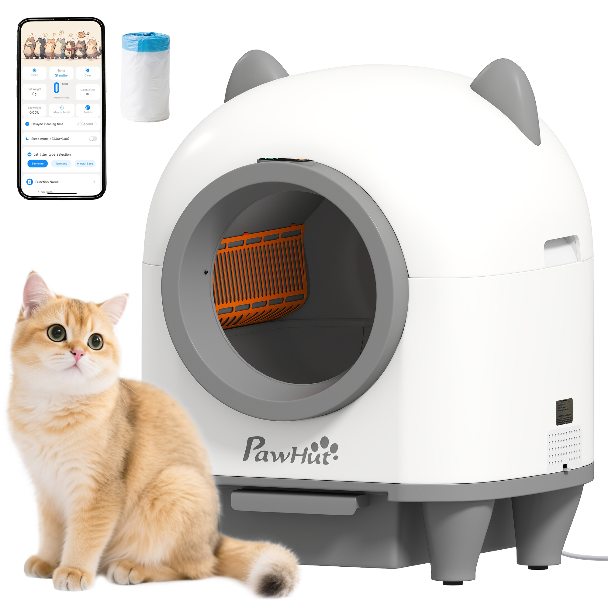 PawHut Bandeja de Arena para Gatos Autolimpiante con Control por App 80 L Eliminación de Olores para Varios Gatos