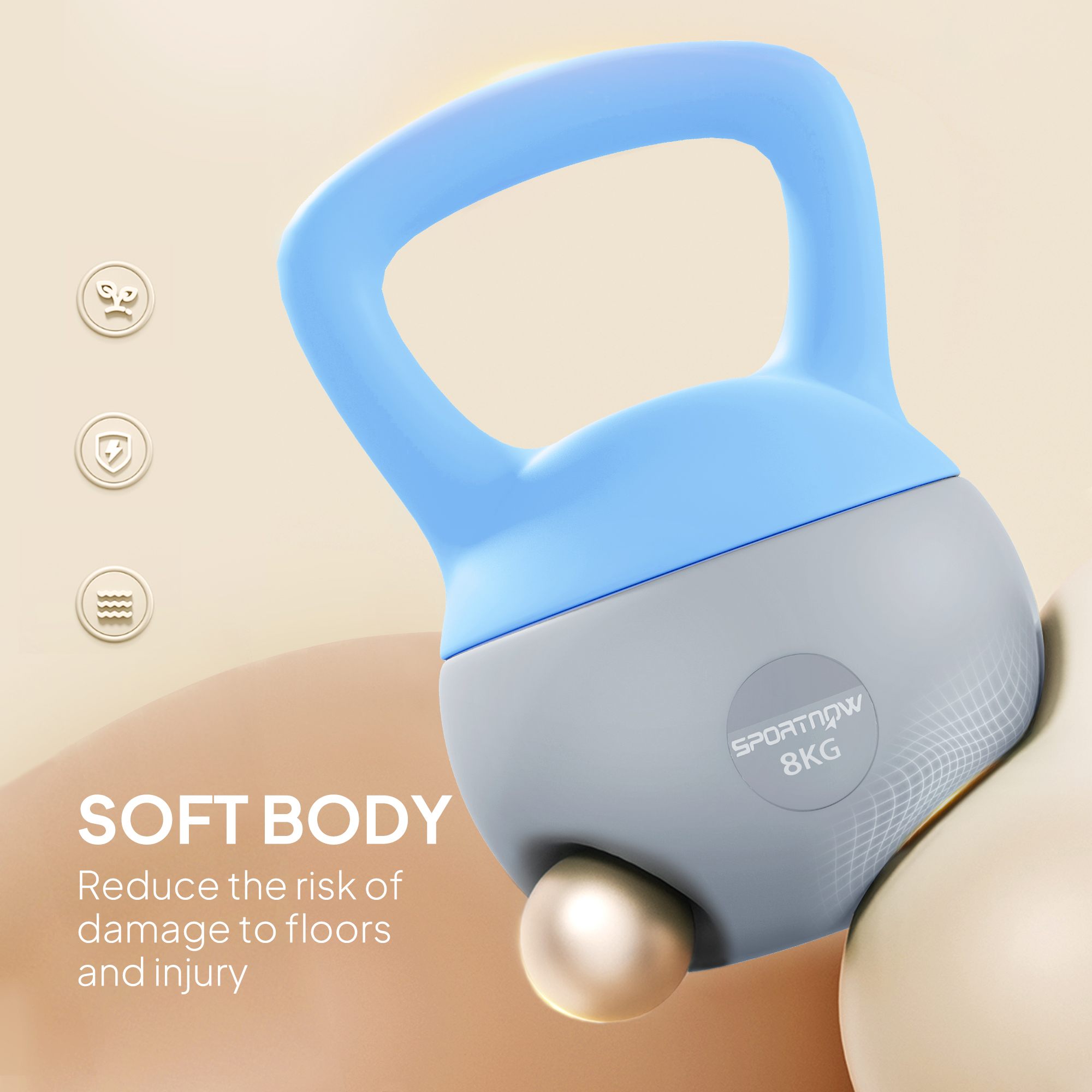 SPORTNOW 8KG Soft Kettlebell, Kettlebell with Non-Slip Handle for Home Gym, Weight Lifting, Strength Training, Light Blue/Grey 4