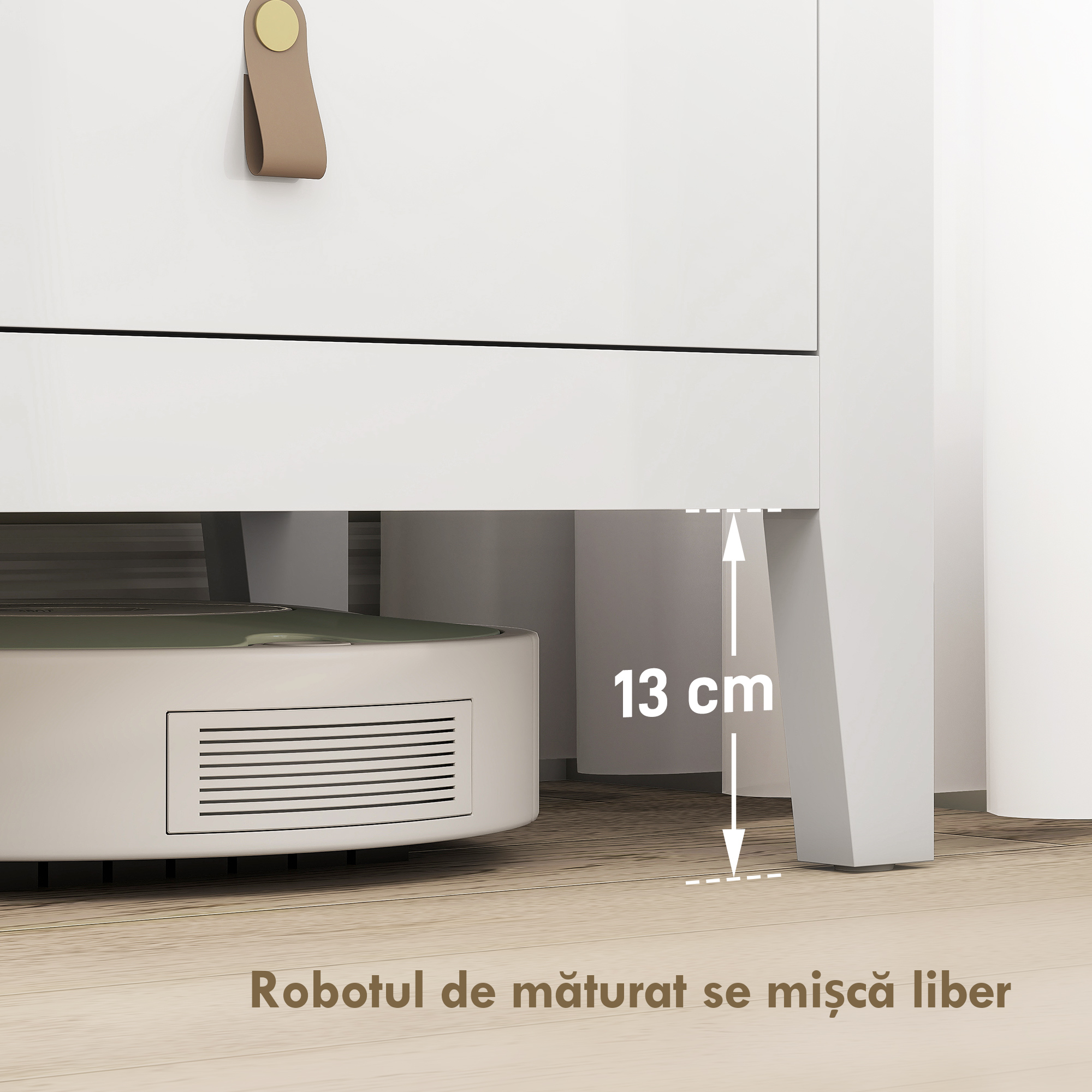  Comoda pentru Dormitor cu 6 Sertare si Manere din Piele Ecologica, 120x40x78 cm, Alba [7]