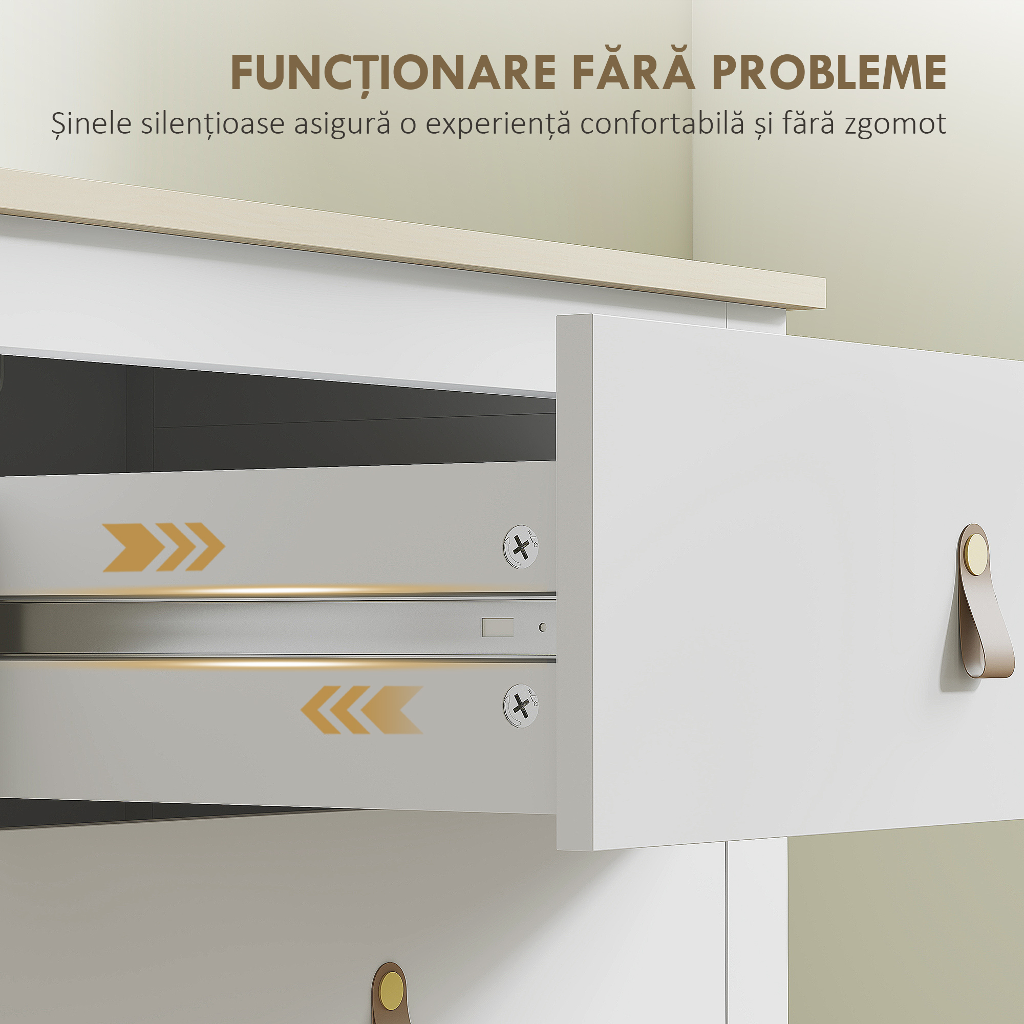  Comoda pentru Dormitor cu 6 Sertare si Manere din Piele Ecologica, 120x40x78 cm, Alba [6]