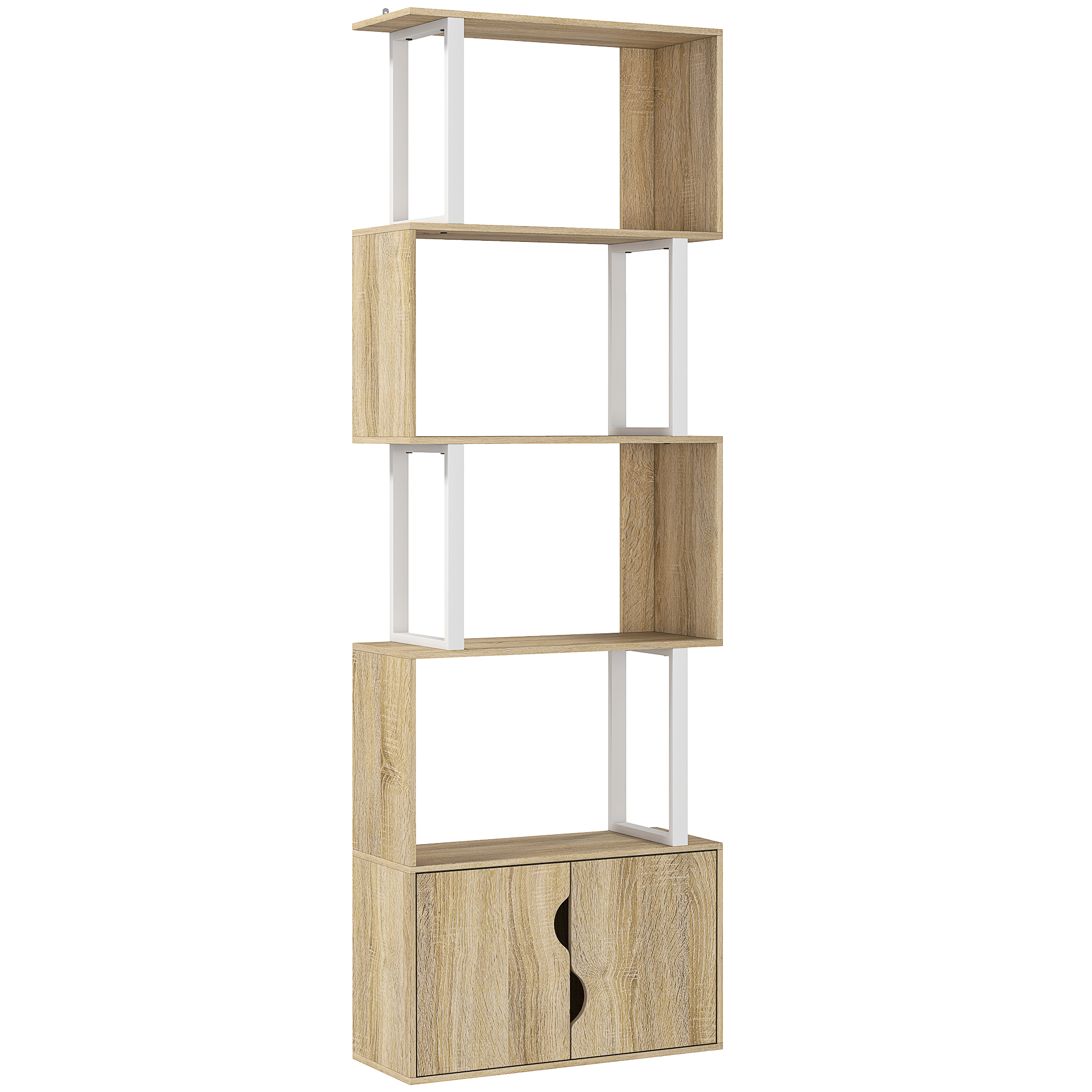 HOMCOM Biblioteca de 5 niveles, mueble de almacenamiento con estantes y armario de doble puerta, 60 x 23.8 x 179.2 cm, madera natural