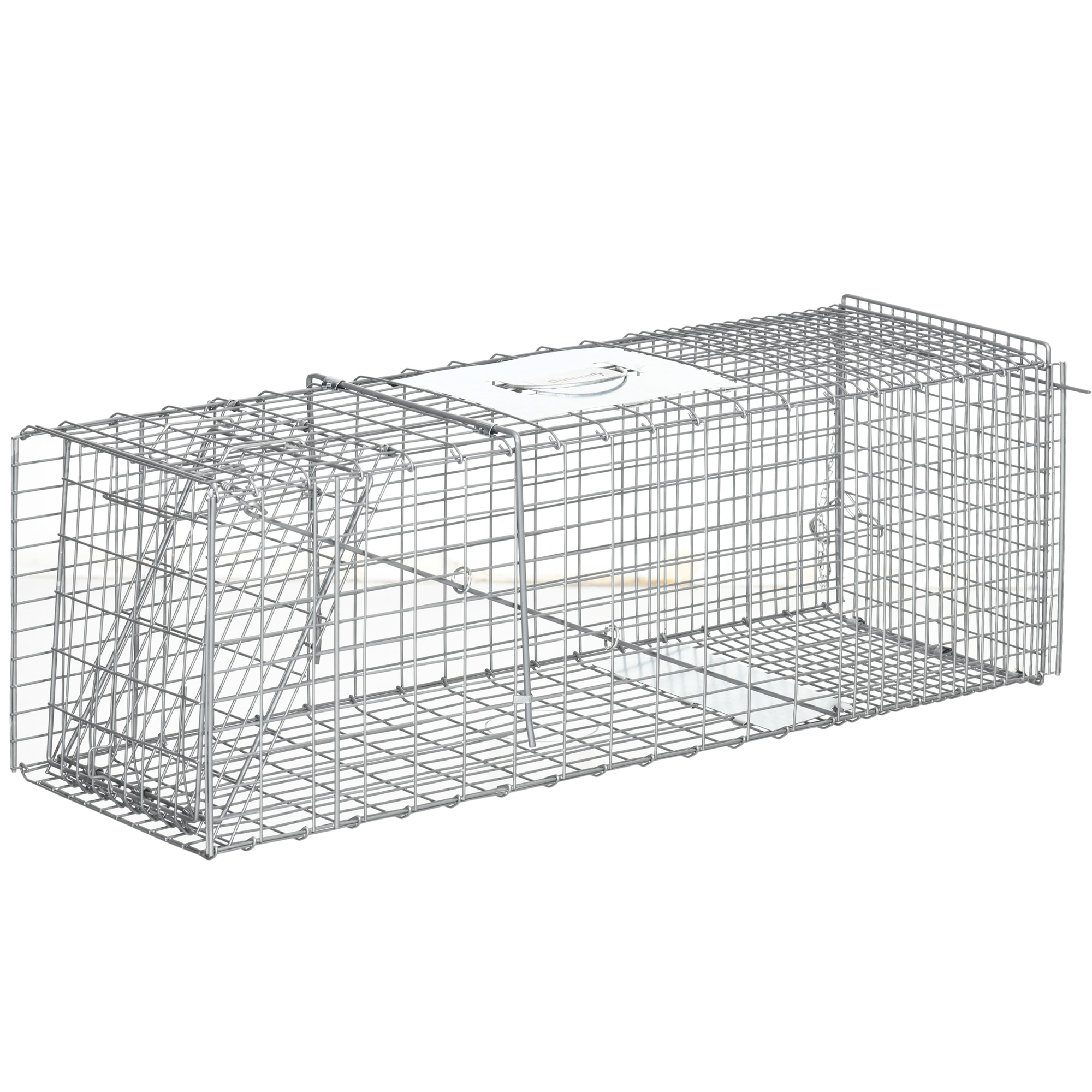 Outsunny Trampa para Animales Vivos Plegable 93x31x34,5 cm Jaula de Captura de Alambre con Puerta y Asa para Conejos Gatos Plata | Aosom España