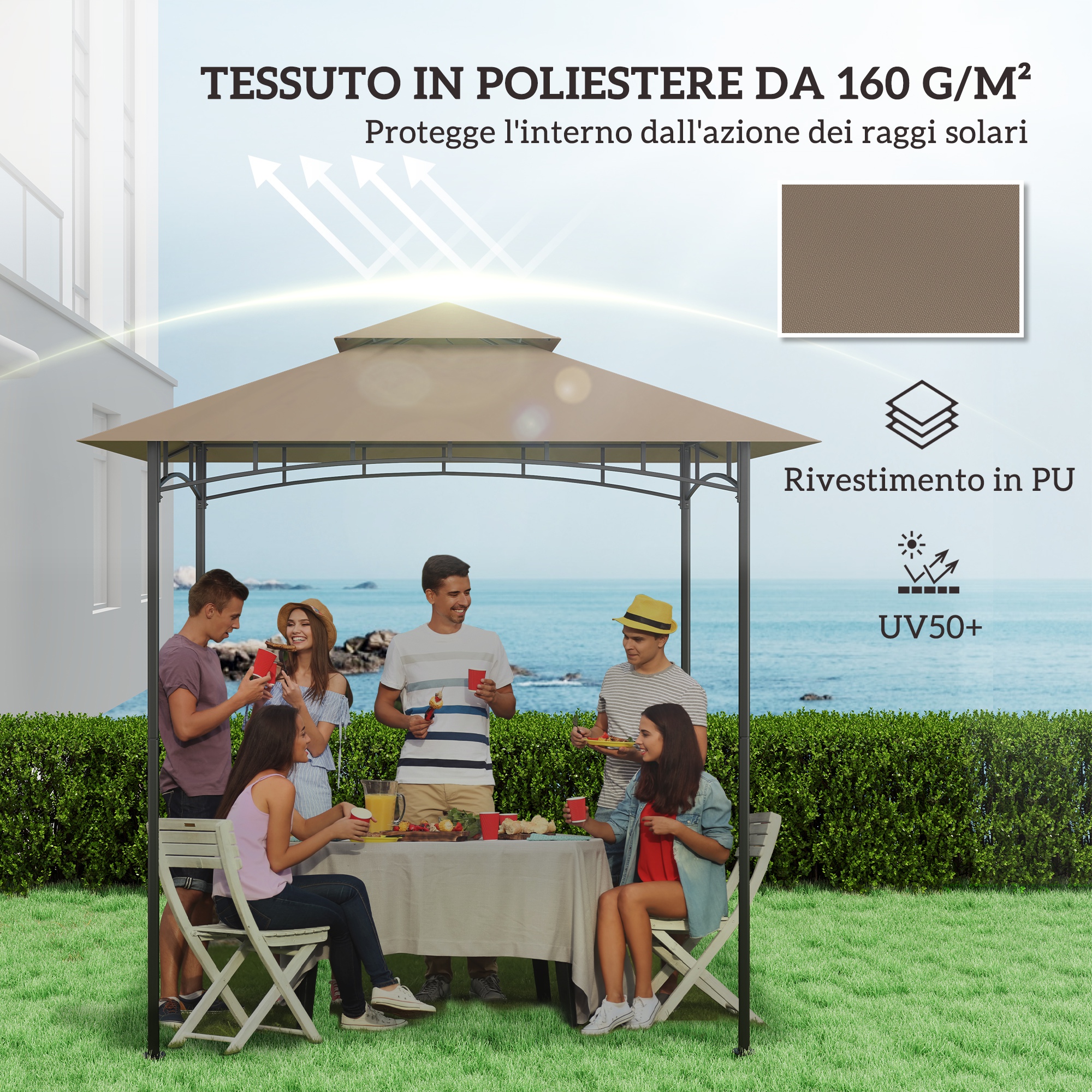 Outsunny Telo Ricambio Ombrellone 3x3 M | Anti-UV 30+ Con Ventilazione | Per Giardino E Spiaggia - Foto 13