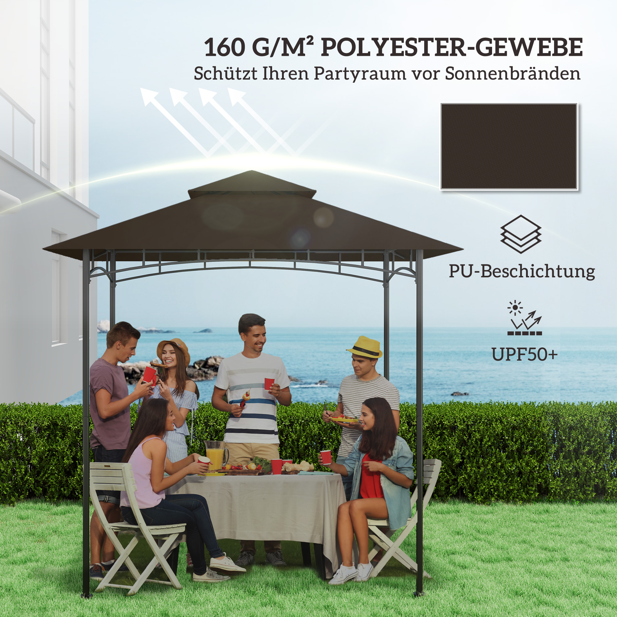 Outsunny Ersatzplane Für Markise 3,82x2,4m - Café Latte Mit Wellen
