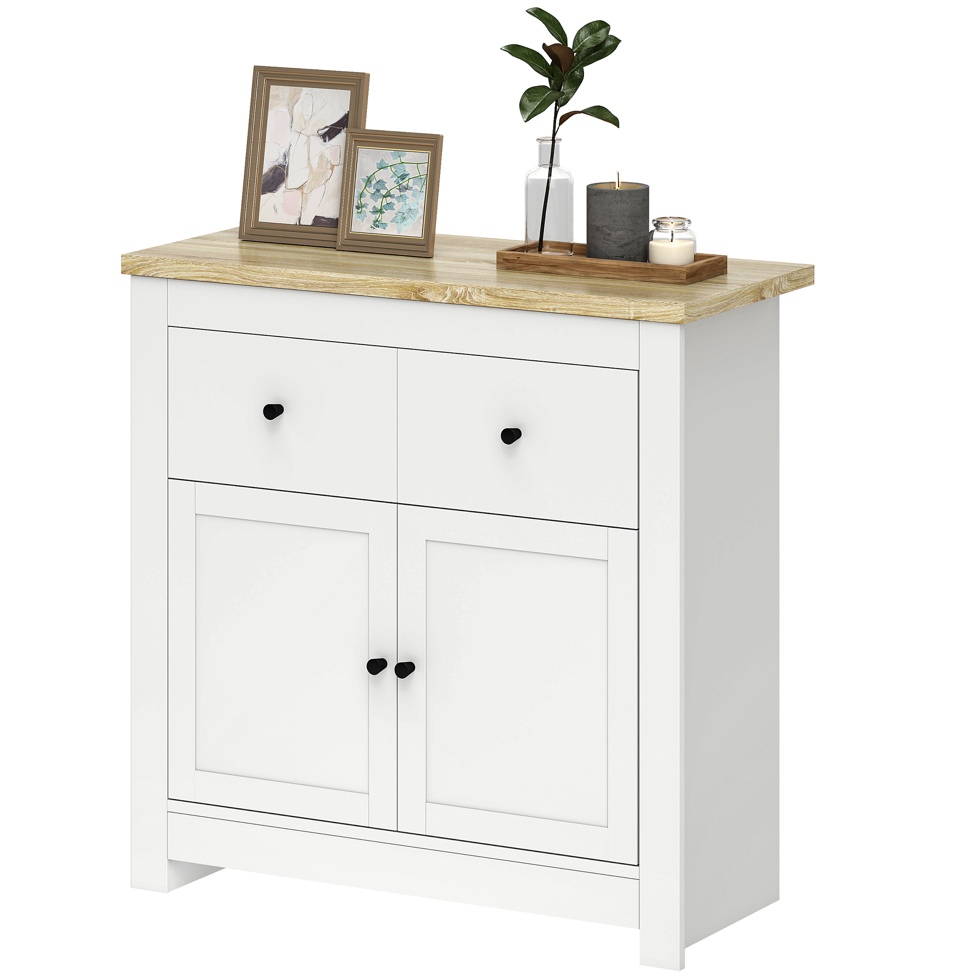 HOMCOM Küchenkommode mit 2 Schublade, Soft-Close-Doppeltür, Sideboard Flur, Kommode klein, 79 x 35 x 80 cm, Weiß   Aosom.de – HOMCOM