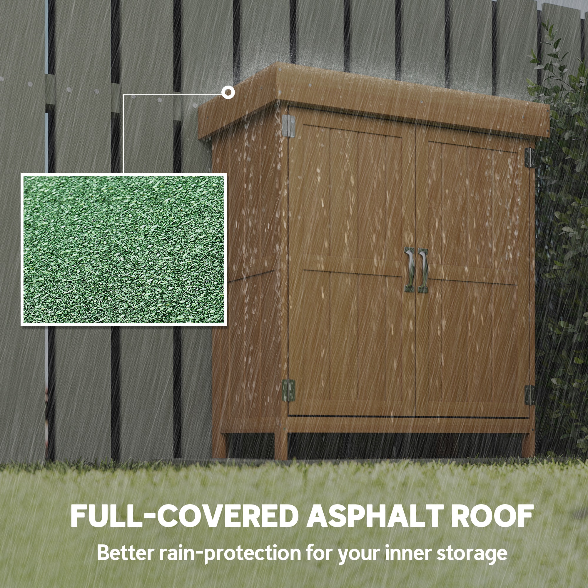 Outsunny Small Shed, Wooden Garden Shed with Openable Hinged Roof and Removable Shelf, Outdoor Tool Storage Cabinet Chest with Double Doors, 74 x 43 x 88 cm, Natural Wood Finish 7