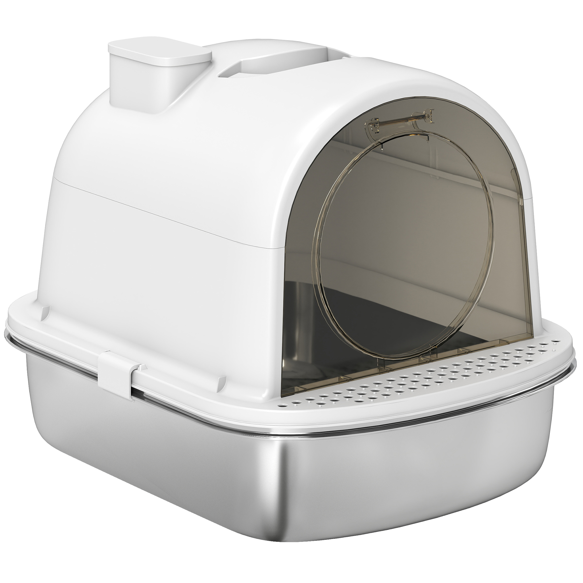 PawHut Katzentoilette, geschlossenes Katzenklo, Edelstahlkatzenklo, auslaufsicher, einfach zu reinigen, inklusive desodorierendem Beutel, bis zu 5 kg belastbar, 52,4 x 41,3 x 39,9 cm, weiß Aosom