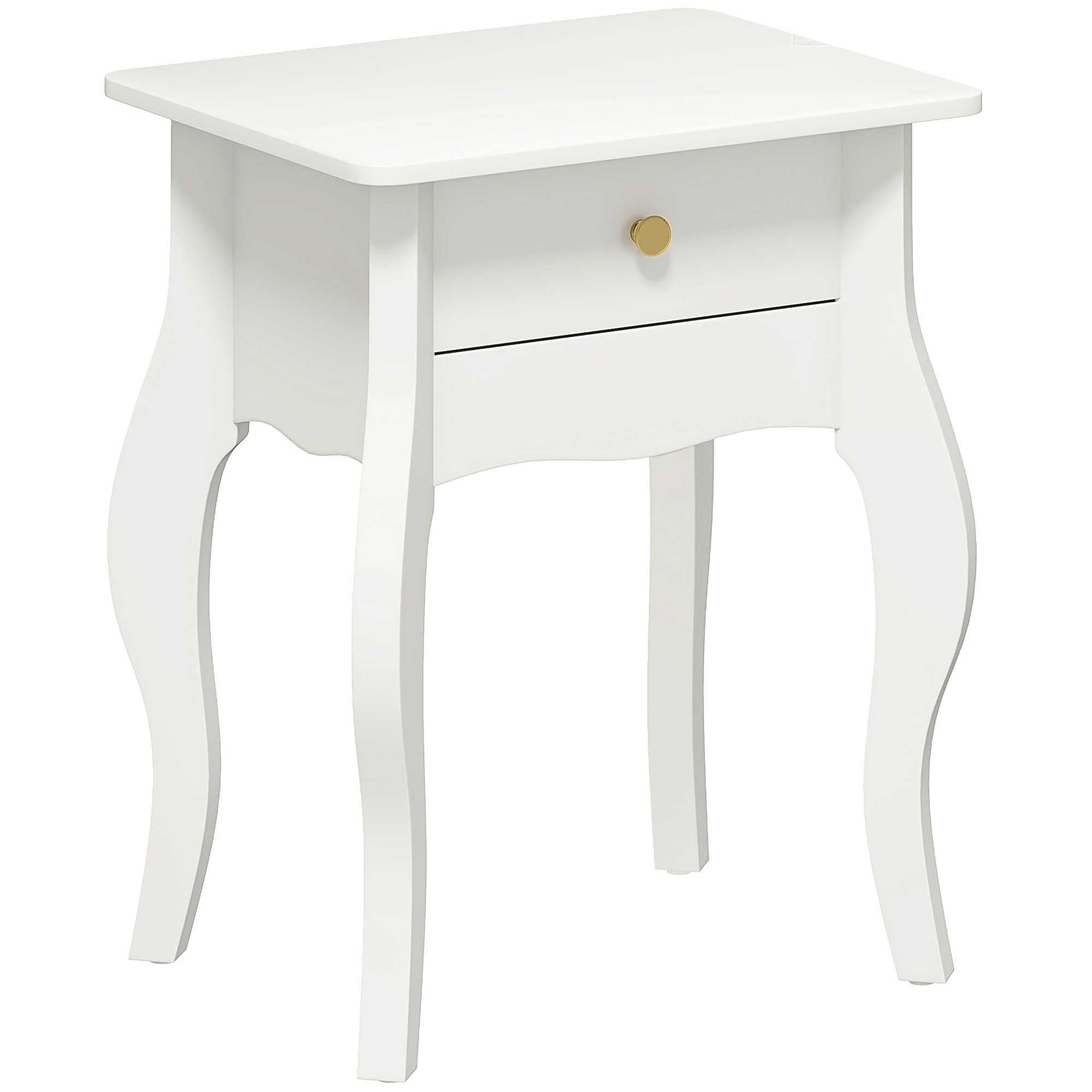 HOMCOM Mesa de Centro con Cajón Estilo Francés con Patas Curvas 45x35x55 cm Blanco   Aosom España