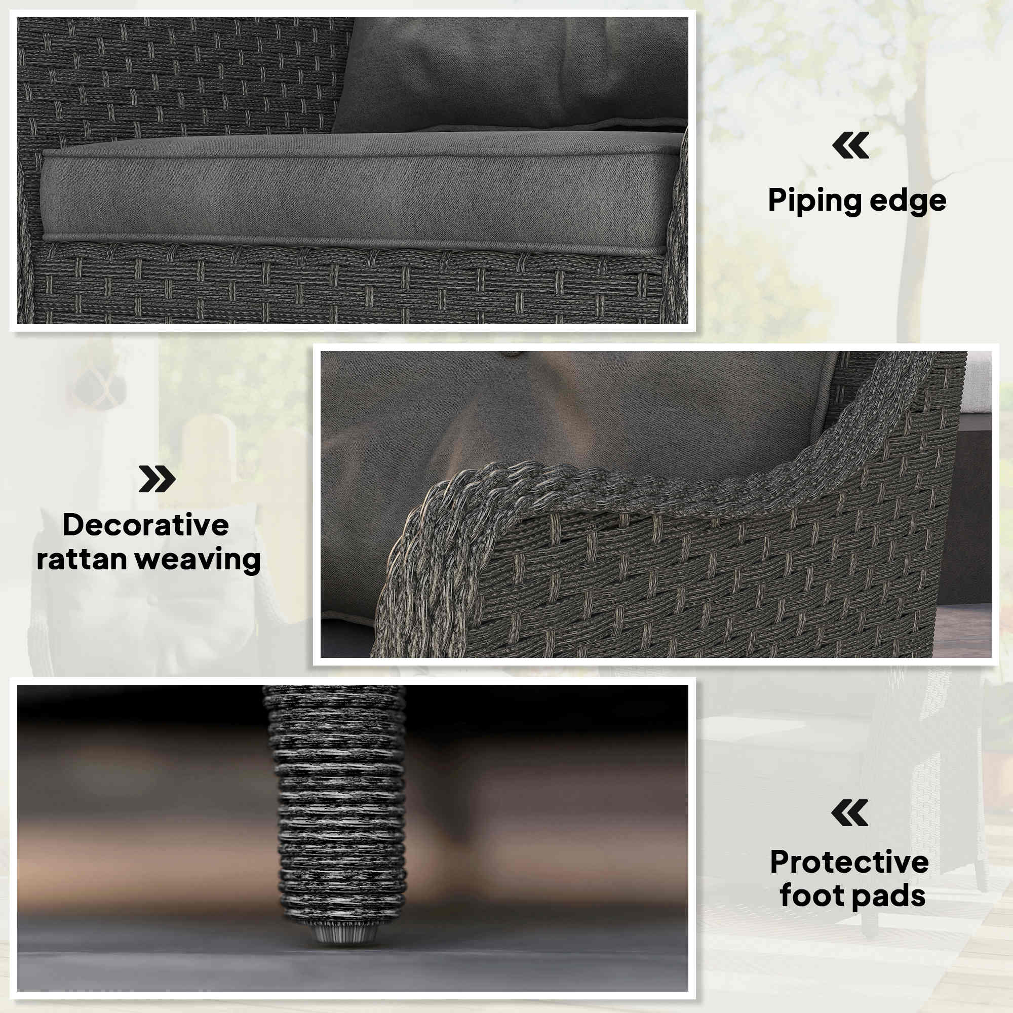 Outsunny Rattan Garden Chairs Set of 2, Outdoor Rattan Chairs with Cushions, Armrests and High Back, PE Wicker Garden Armchair with Steel Frame for Balcony, Porch, Dark Grey 7